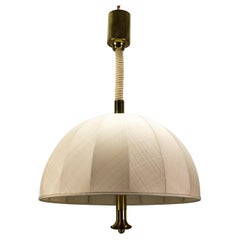 Lampe suspendue réglable en laiton et abat-jour en tissu beige clair, Allemagne