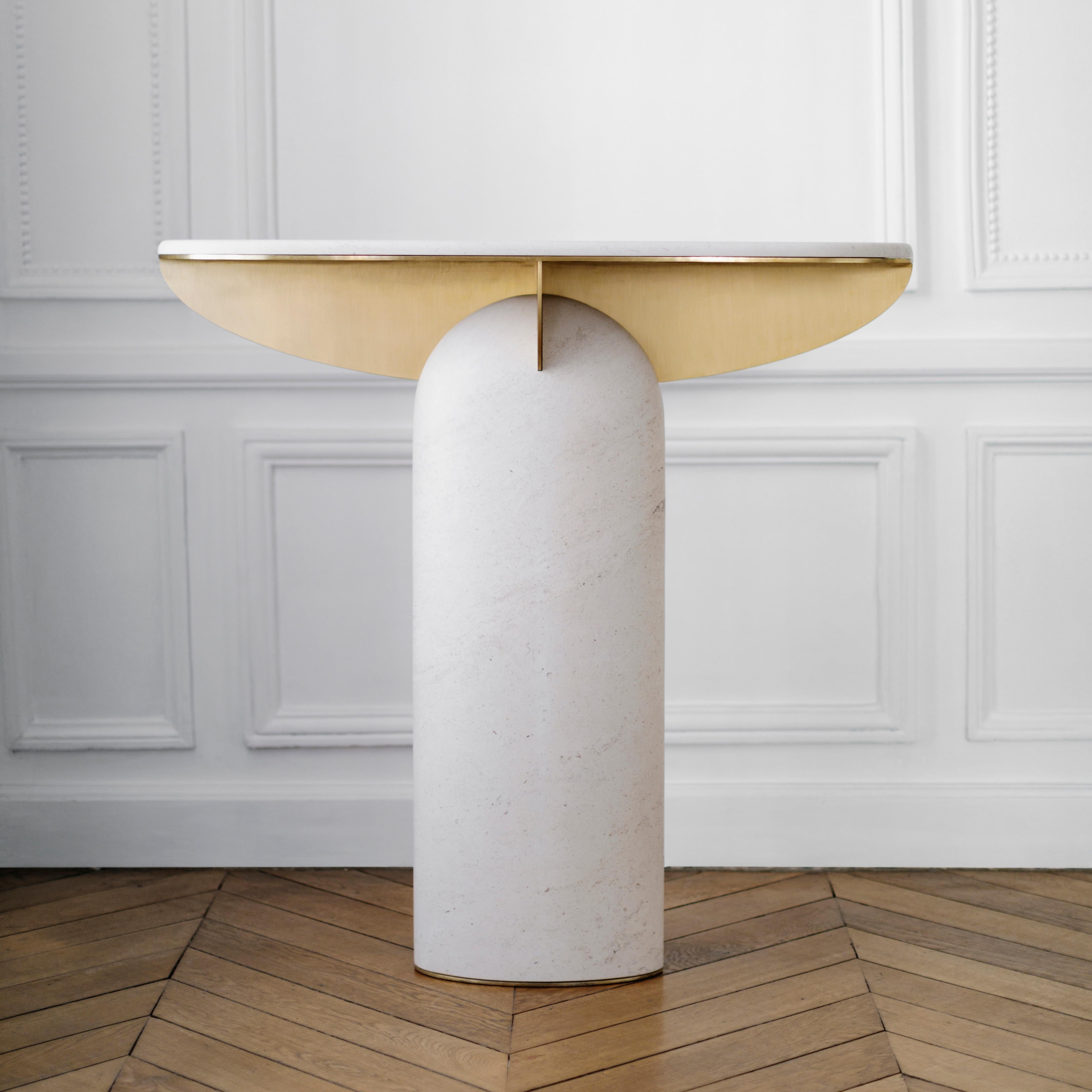 Modern Funambule Brass and Limestone Console by Frédéric Saulou For Sale