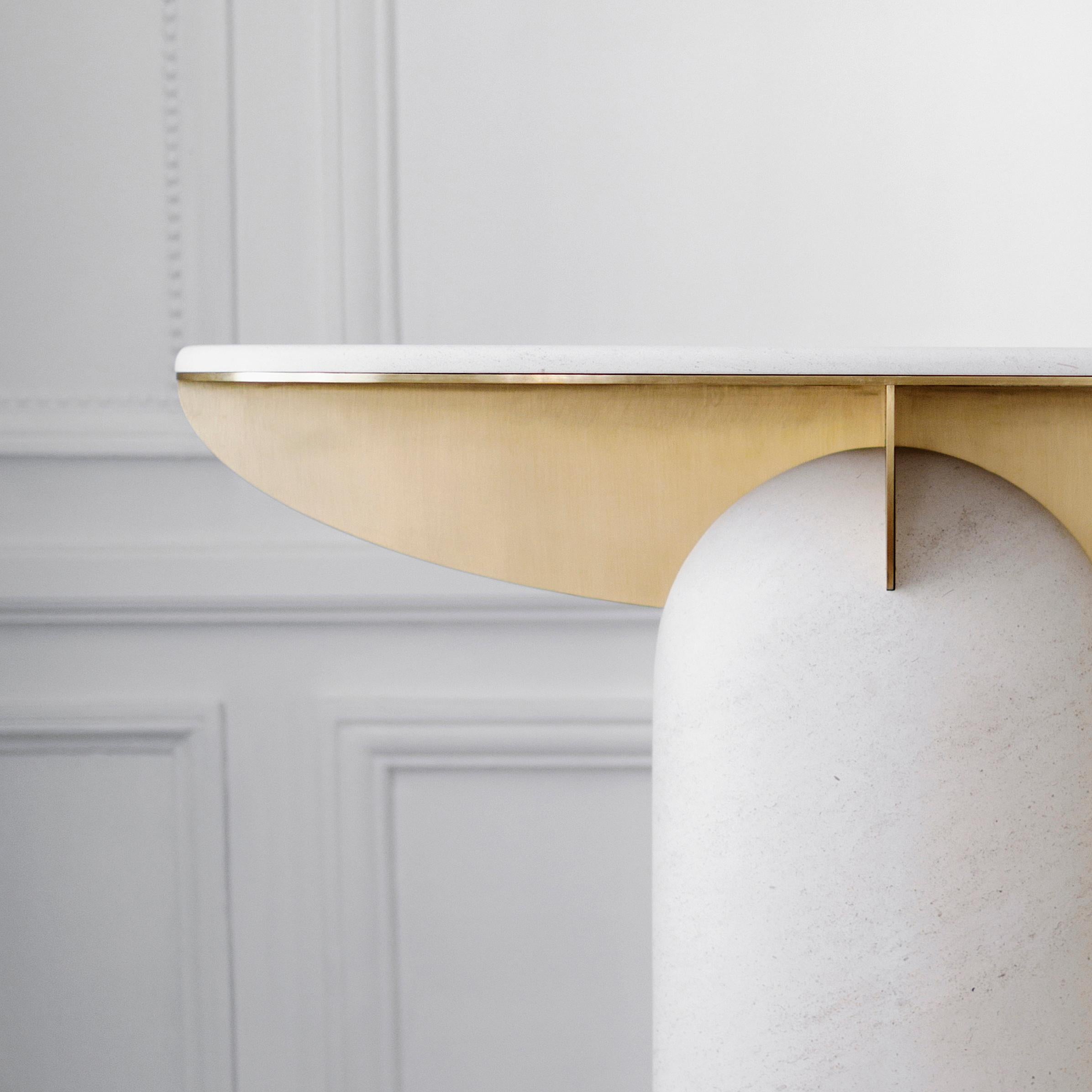 Funambule Brass and Limestone Console by Frédéric Saulou In New Condition For Sale In Geneve, CH