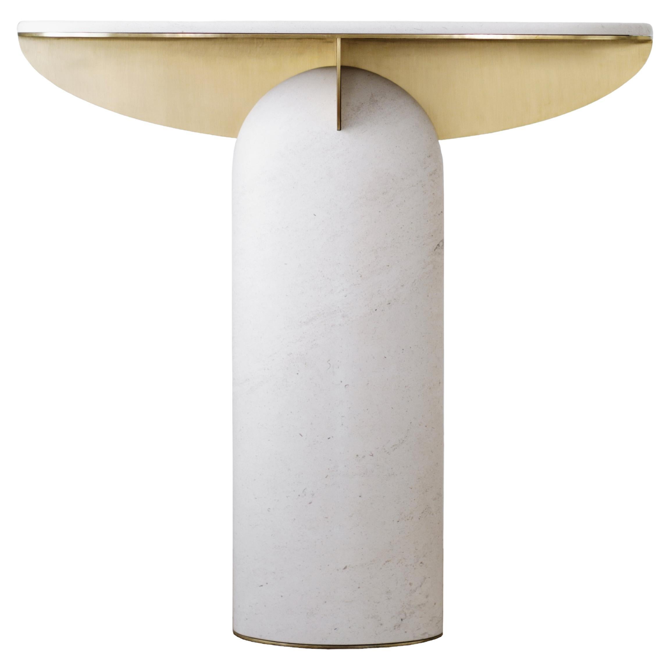 Funambule Brass and Limestone Console by Frédéric Saulou For Sale