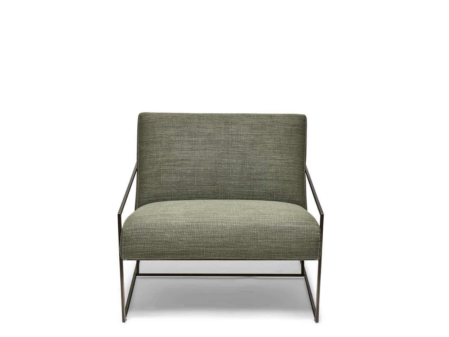 The Thin frame lounge chair is a modern lounge chair with a low-profile, thin metal frame that is available in an array of finishes and the option of diamond tufting. Shown here in antiqued brass

The Lawson-Fenning Collection is designed and