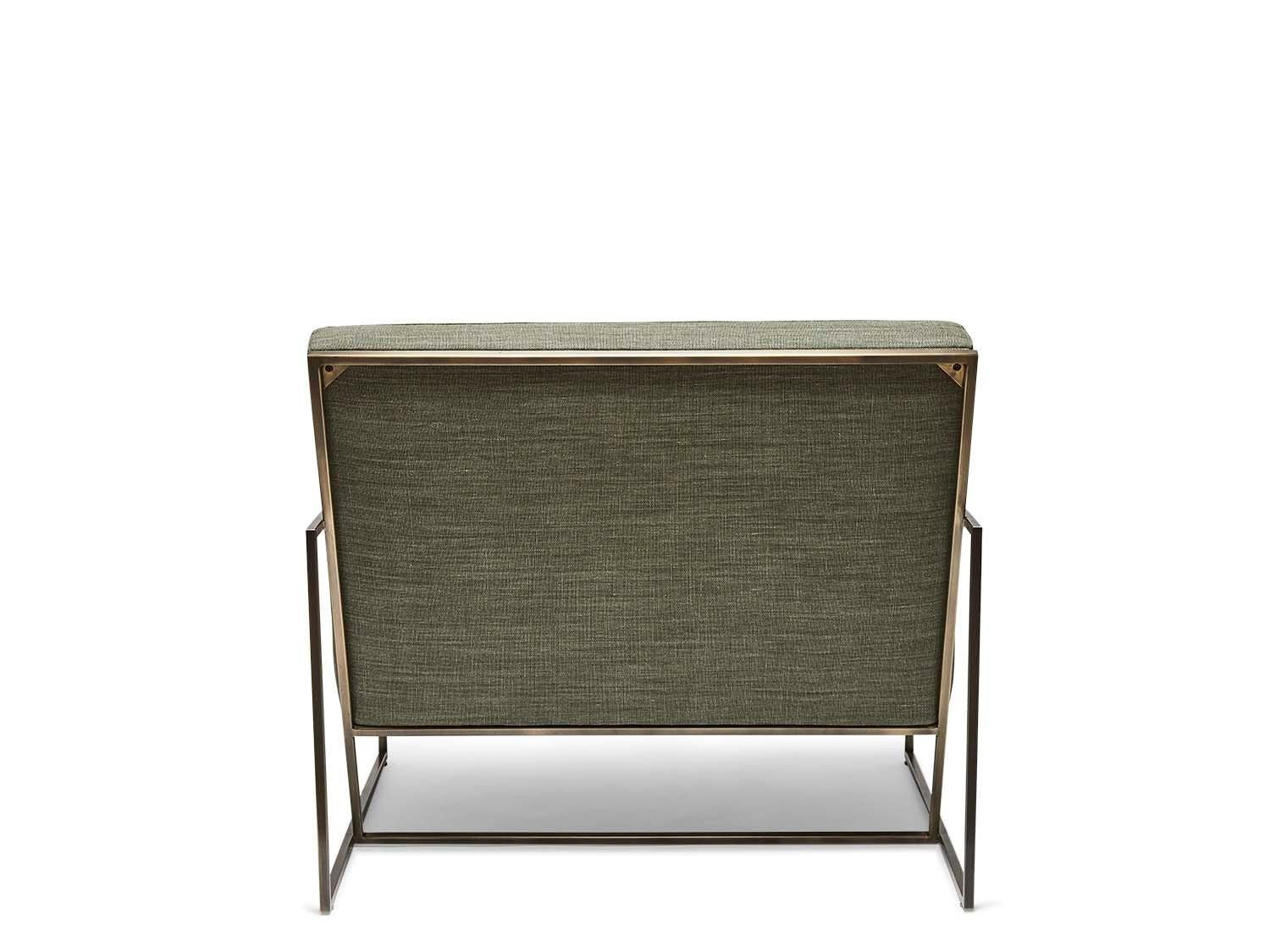 Mid-Century Modern Brass and Linen Thin Frame Lounge Chair by Lawson-Fenning