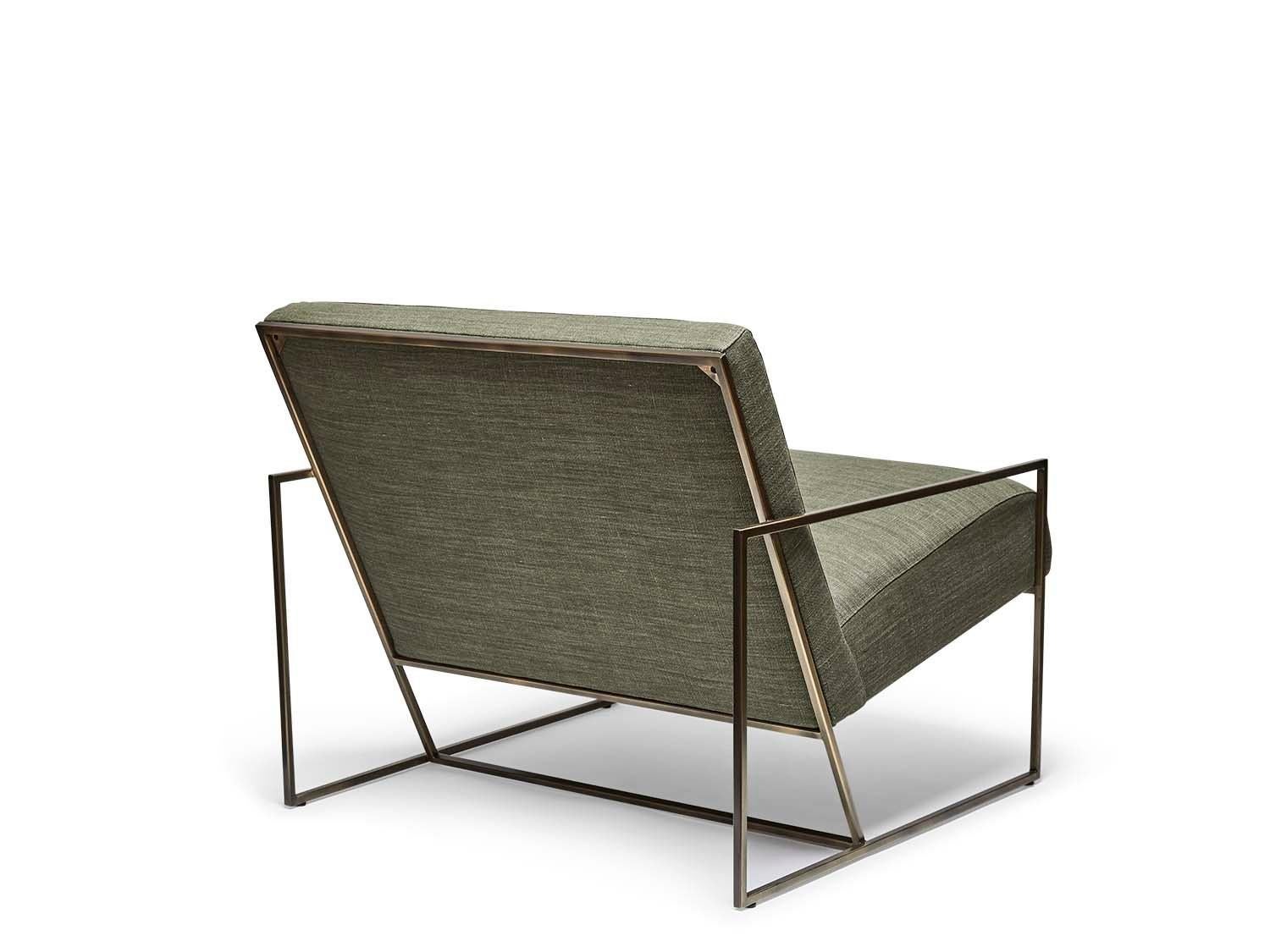 American Brass and Linen Thin Frame Lounge Chair by Lawson-Fenning