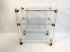 Brass and Lucite Bar Cart or Trolley with Glass Top