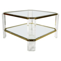 Brass and Lucite Coffee Table, 1970s by Fedam