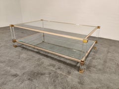 Brass and Lucite Coffee Table, 1970s by Pierre Vandel