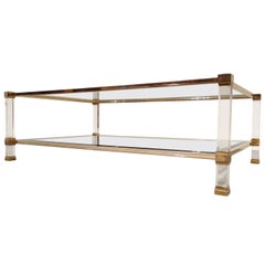 Brass and Lucite Coffee Table, 1970s by Pierre Vandel