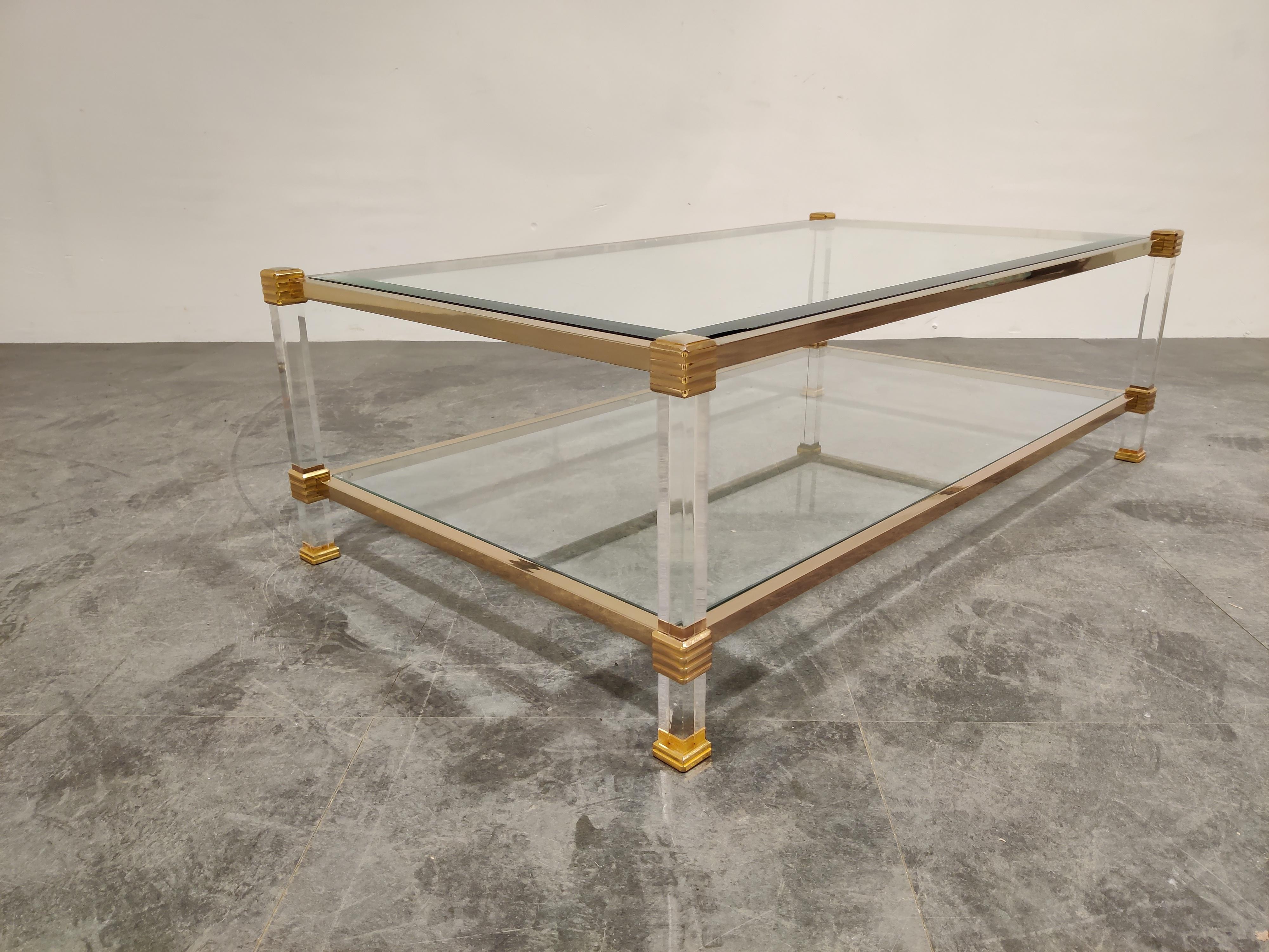 Brass and Lucite Coffee Table, 1970s 4