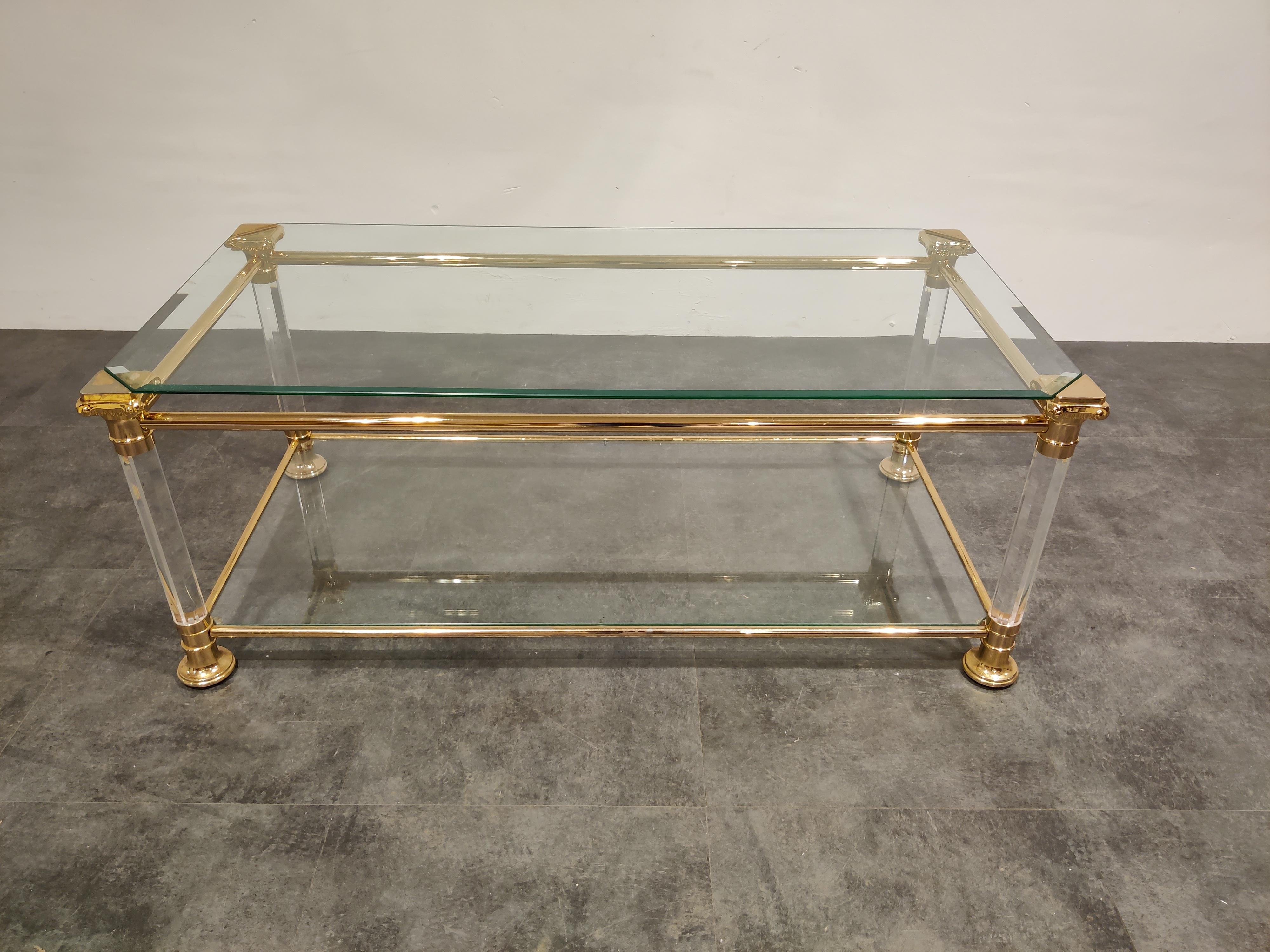 Empire Brass and Lucite Coffee Table, 1970s