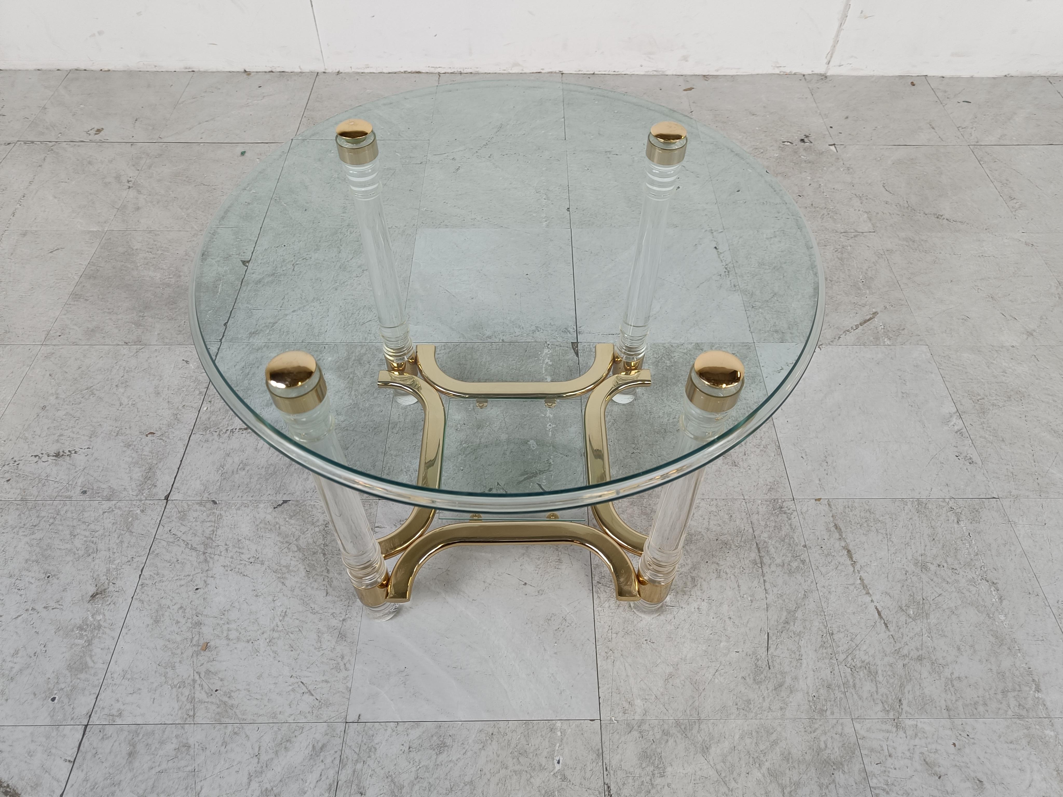 Hollywood Regency Brass and Lucite Coffee Table, 1970s