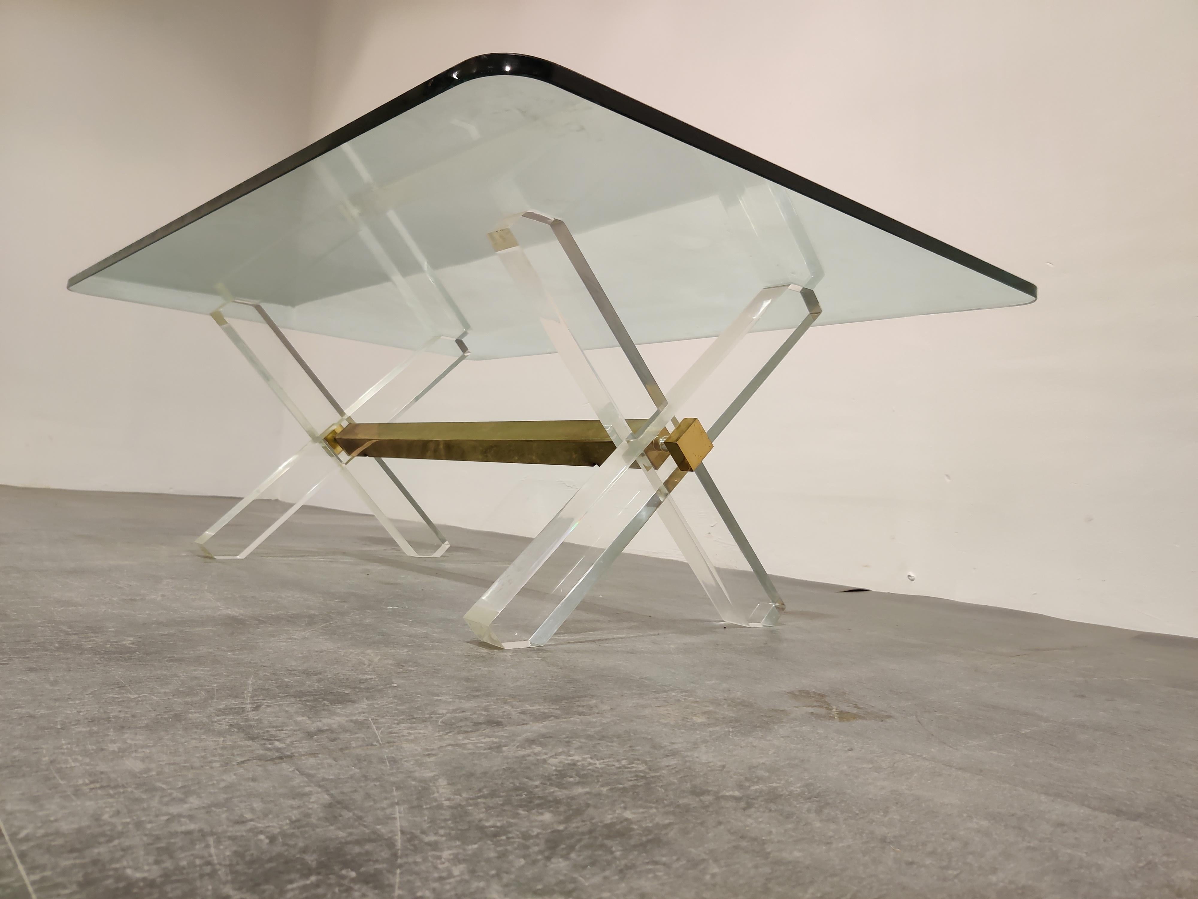 Belgian Brass and Lucite Coffee Table, 1970s