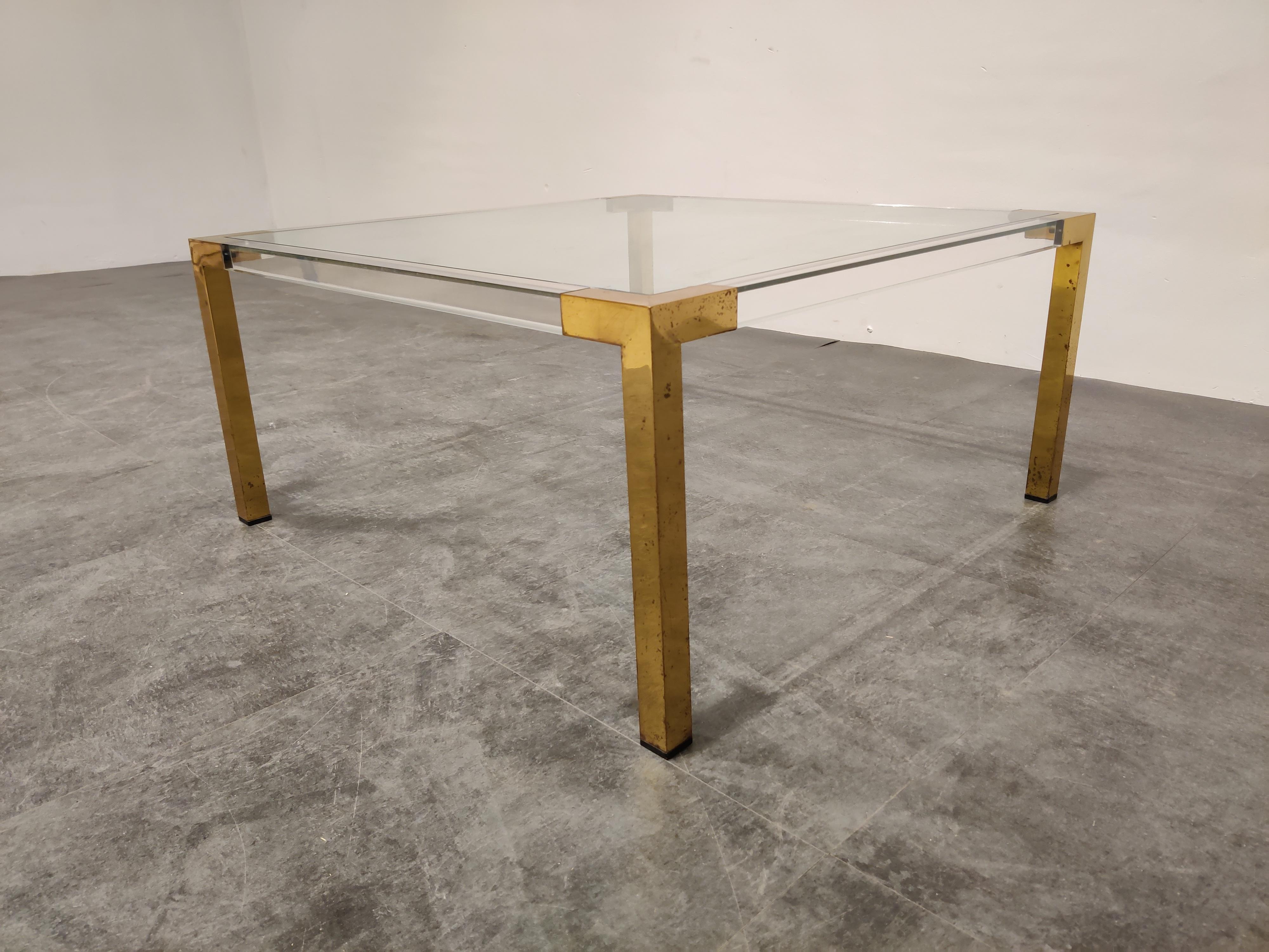 Belgian Brass and Lucite Coffee Table, 1970s