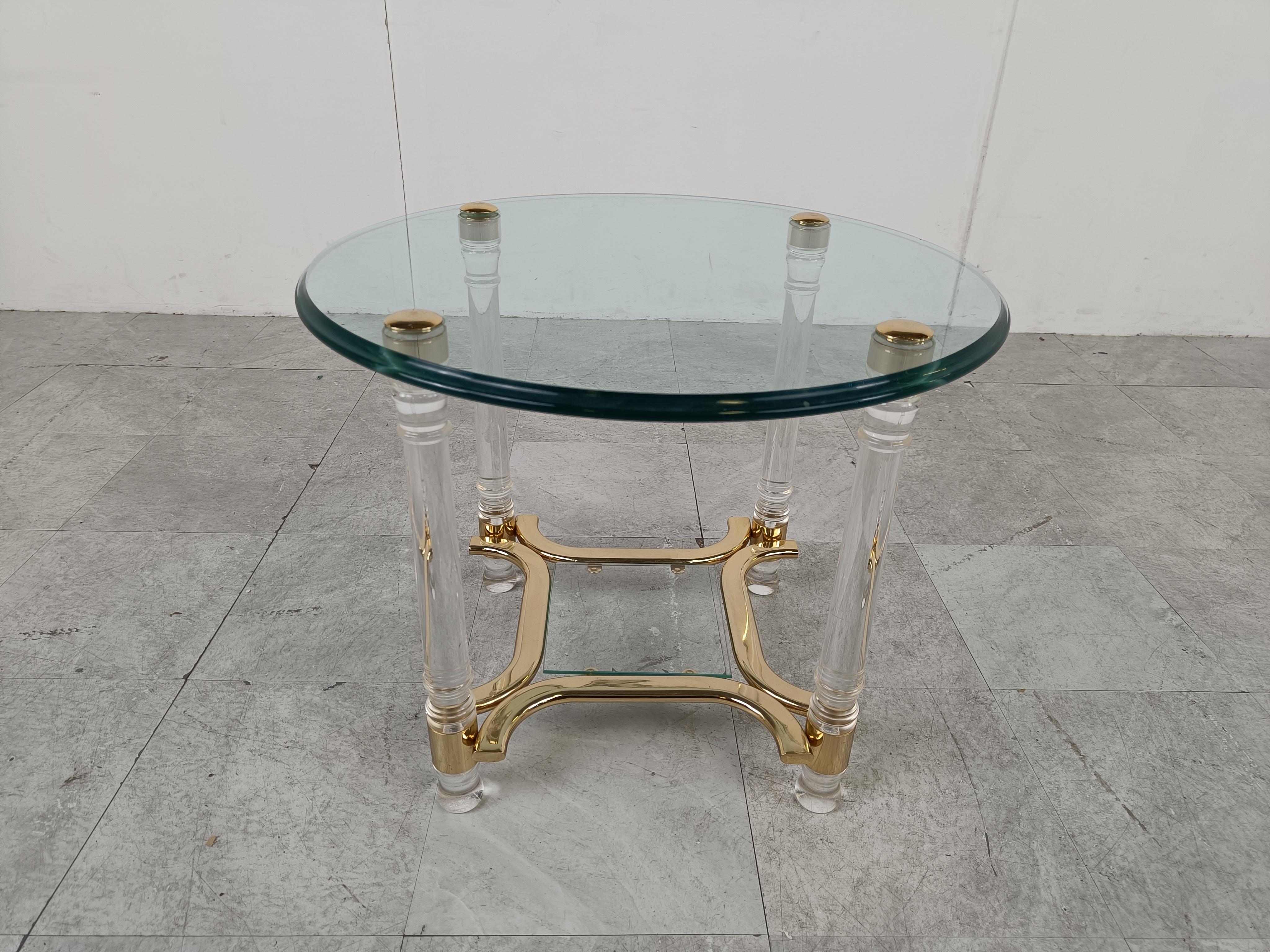 Belgian Brass and Lucite Coffee Table, 1970s