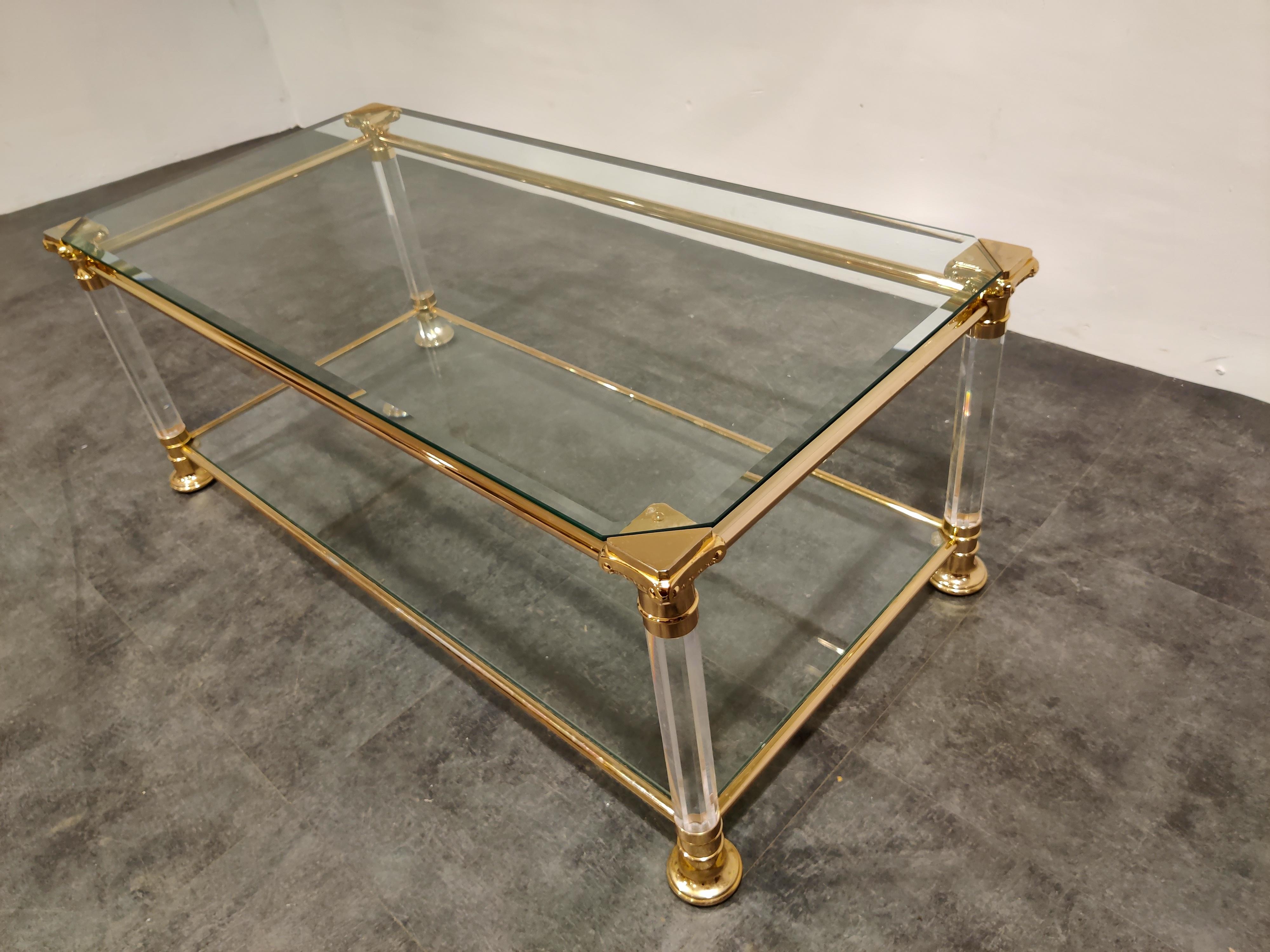 Brass and Lucite Coffee Table, 1970s In Good Condition In Leuven, Vlaams Gewest