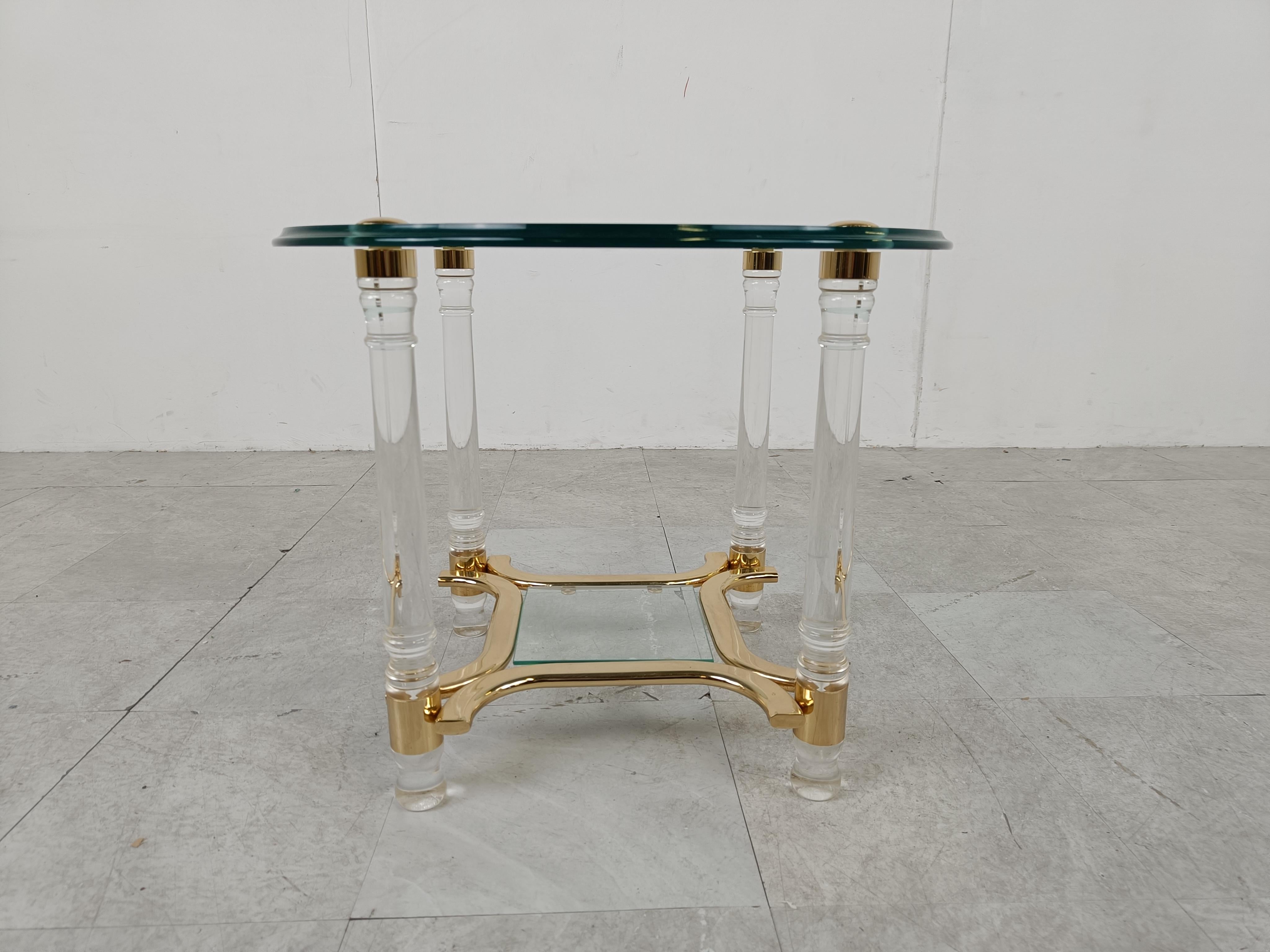 Brass and Lucite Coffee Table, 1970s In Good Condition In HEVERLEE, BE