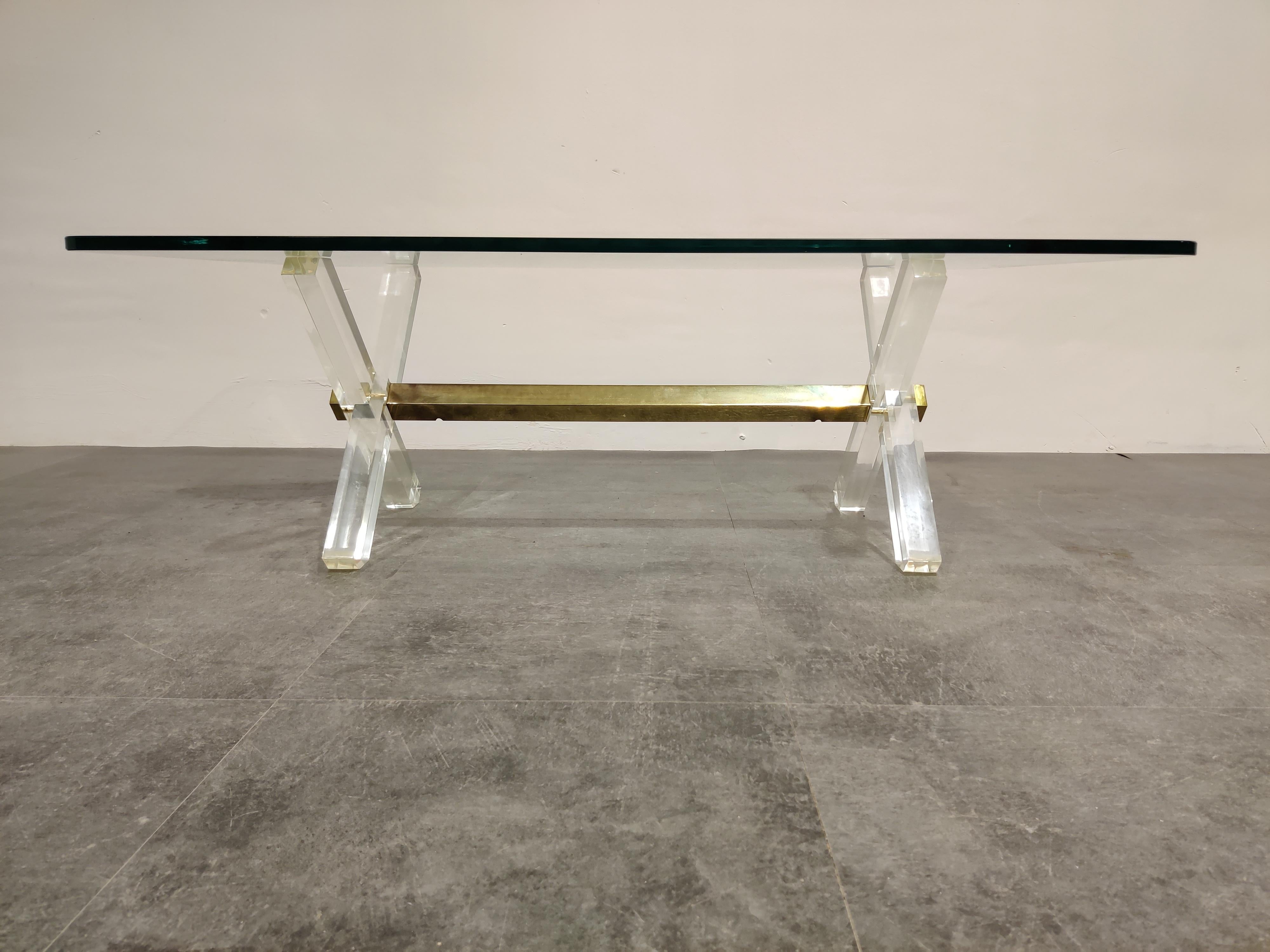 Late 20th Century Brass and Lucite Coffee Table, 1970s