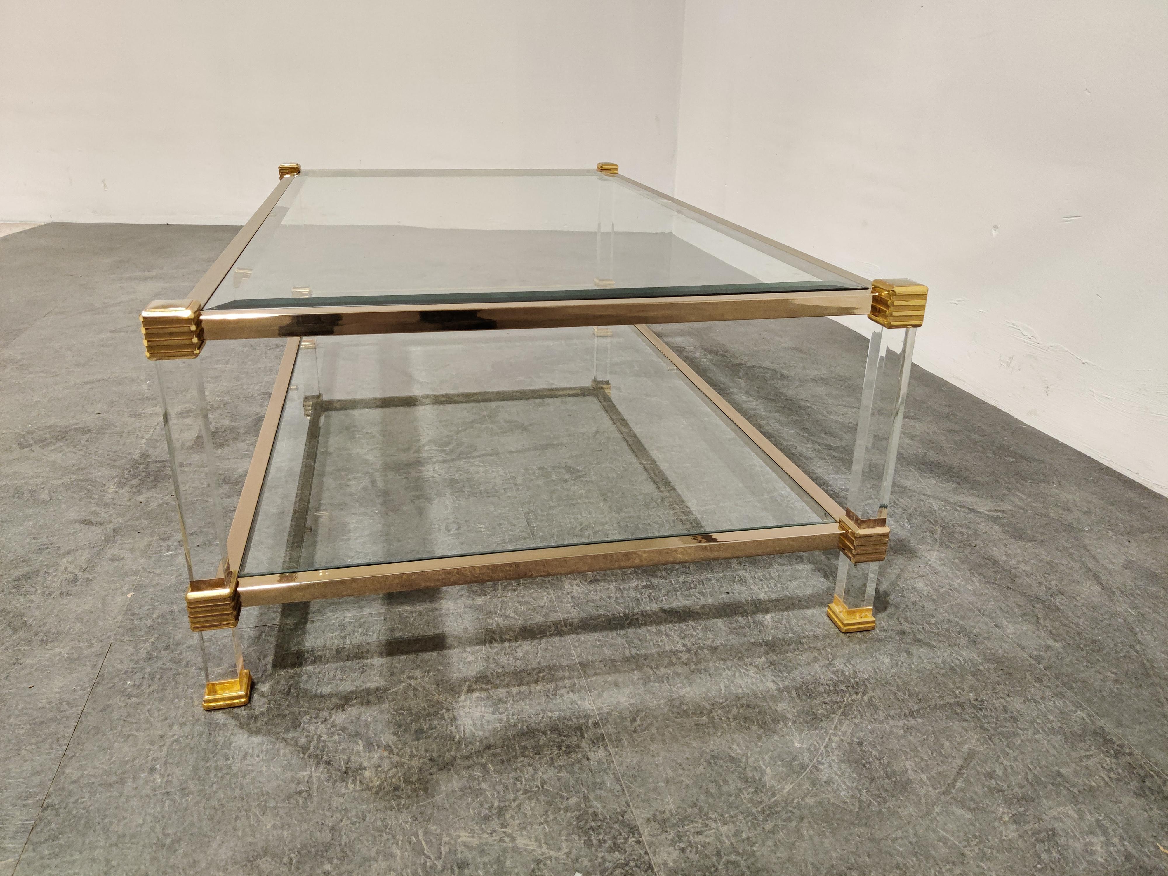 Late 20th Century Brass and Lucite Coffee Table, 1970s