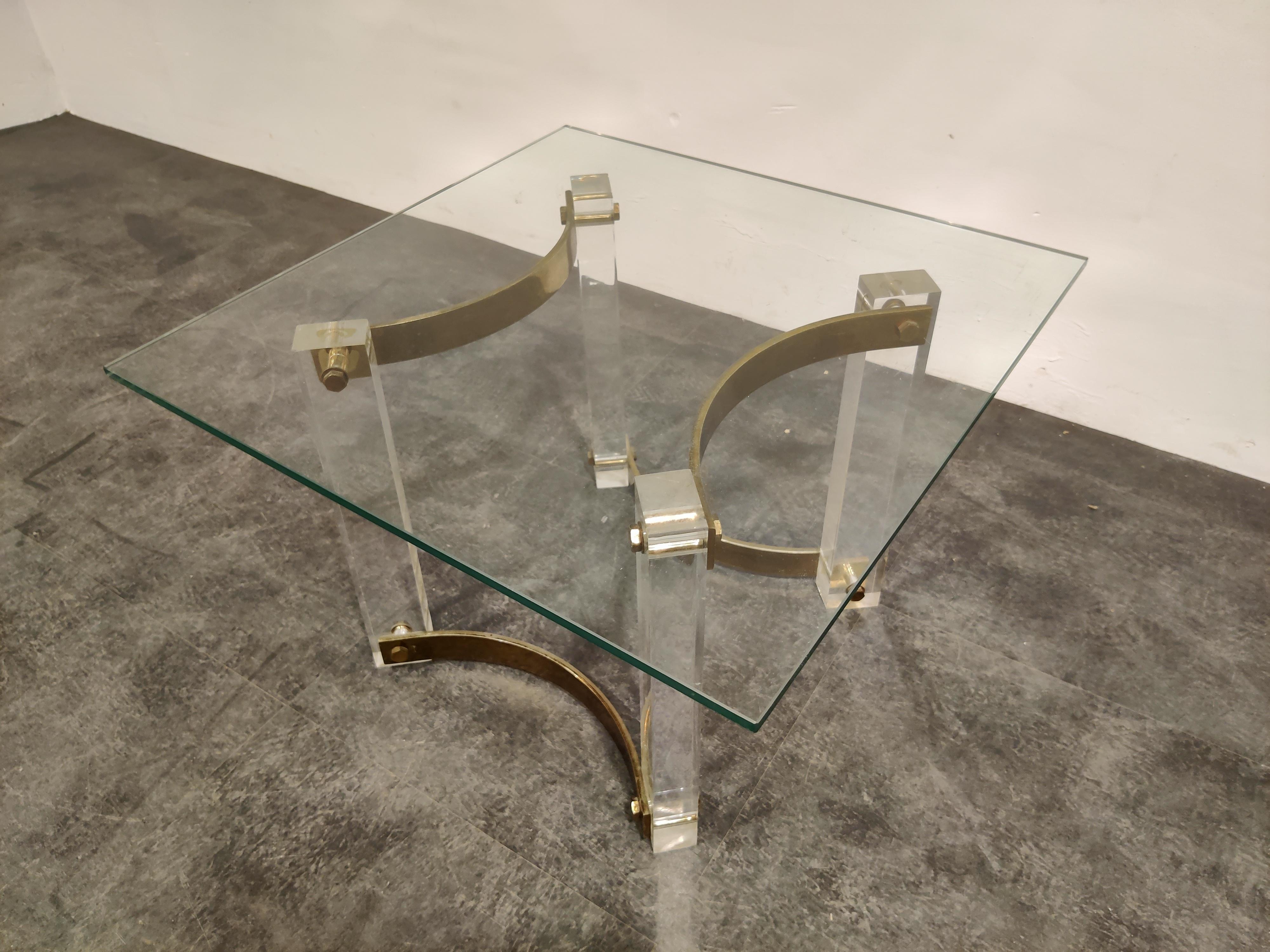 Late 20th Century Brass and Lucite Coffee Table, 1970s For Sale