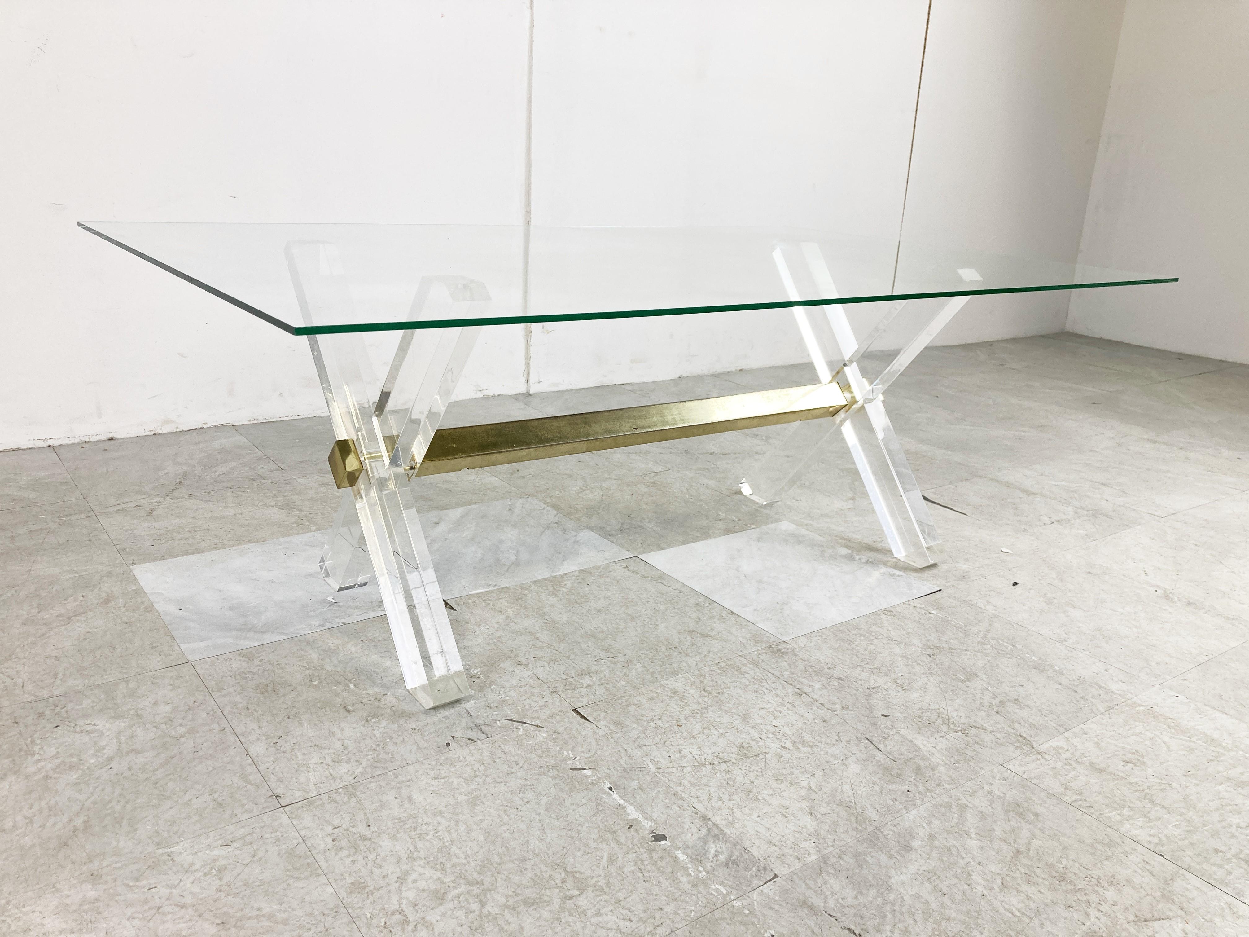 Late 20th Century Brass and Lucite Coffee Table, 1970s For Sale