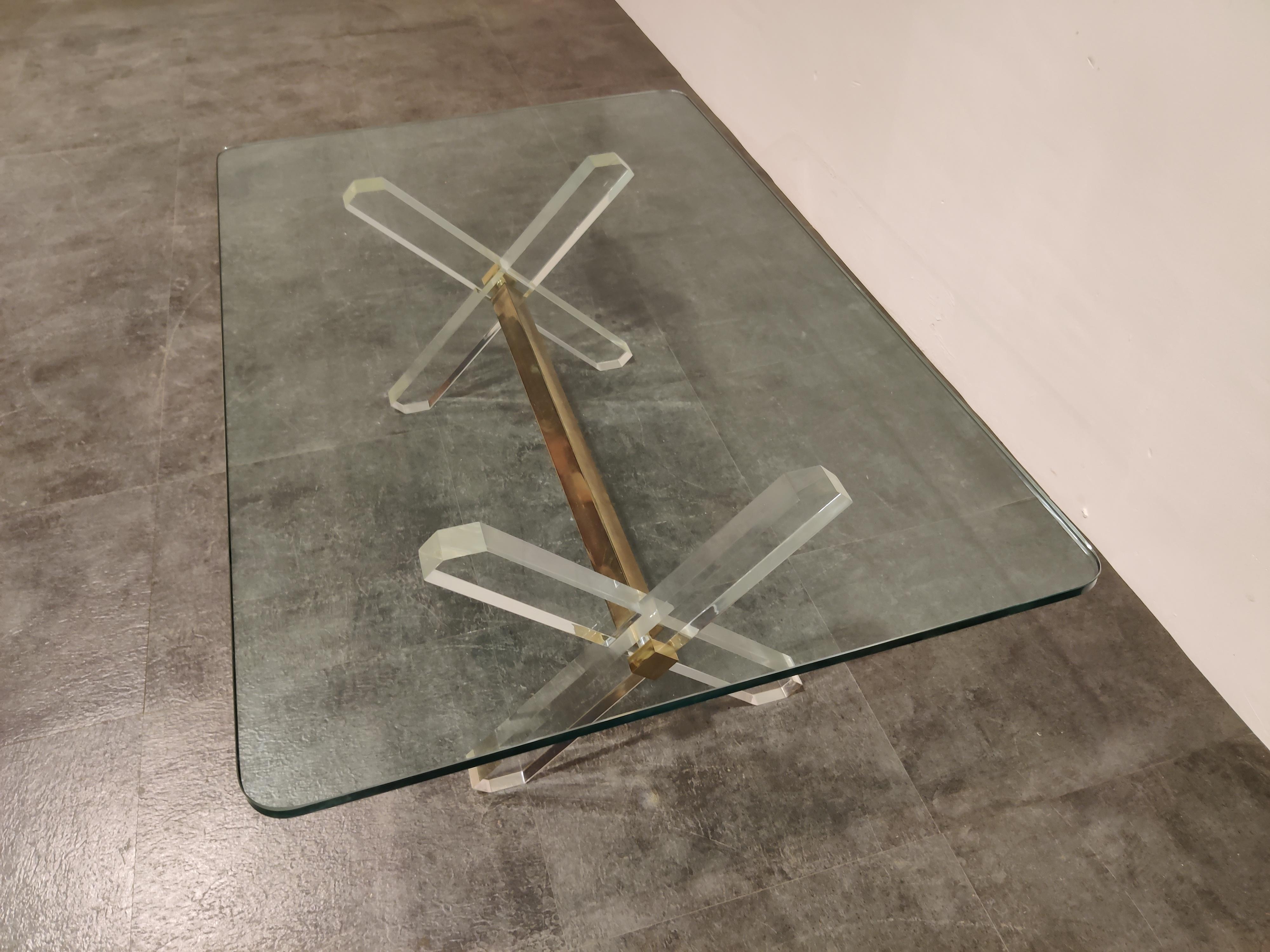 Brass and Lucite Coffee Table, 1970s 1