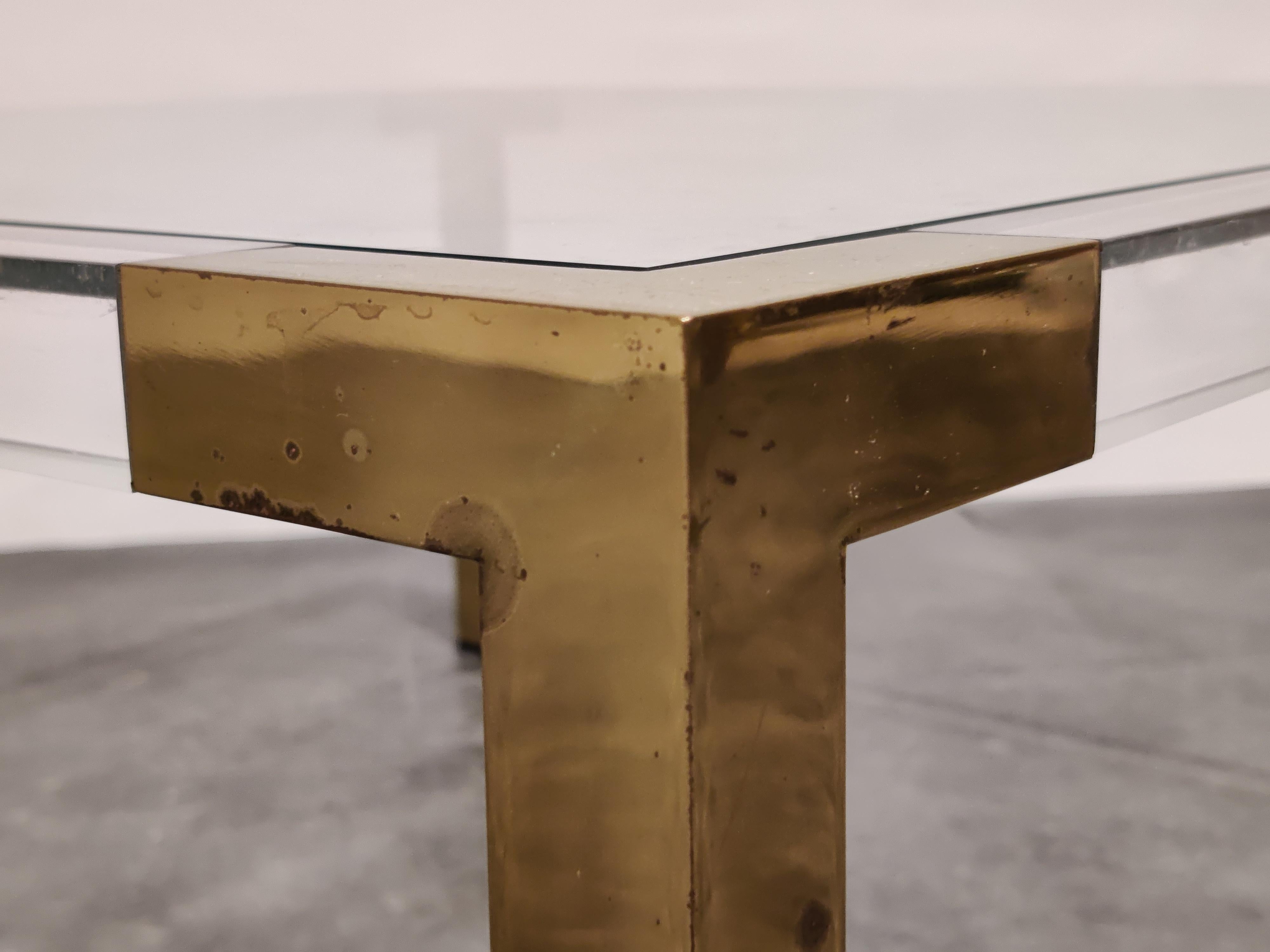 Brass and Lucite Coffee Table, 1970s 1