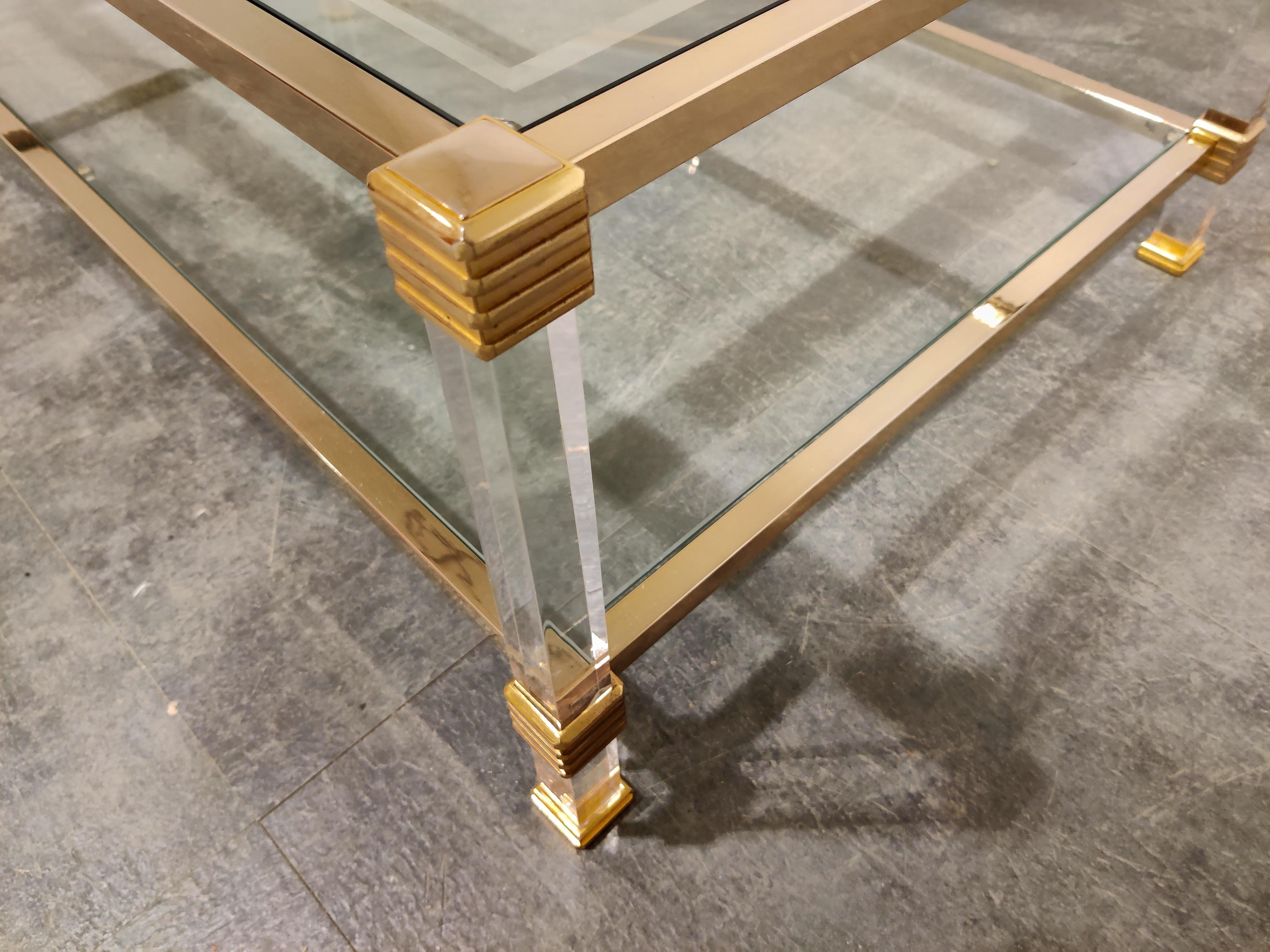 Brass and Lucite Coffee Table, 1970s 1