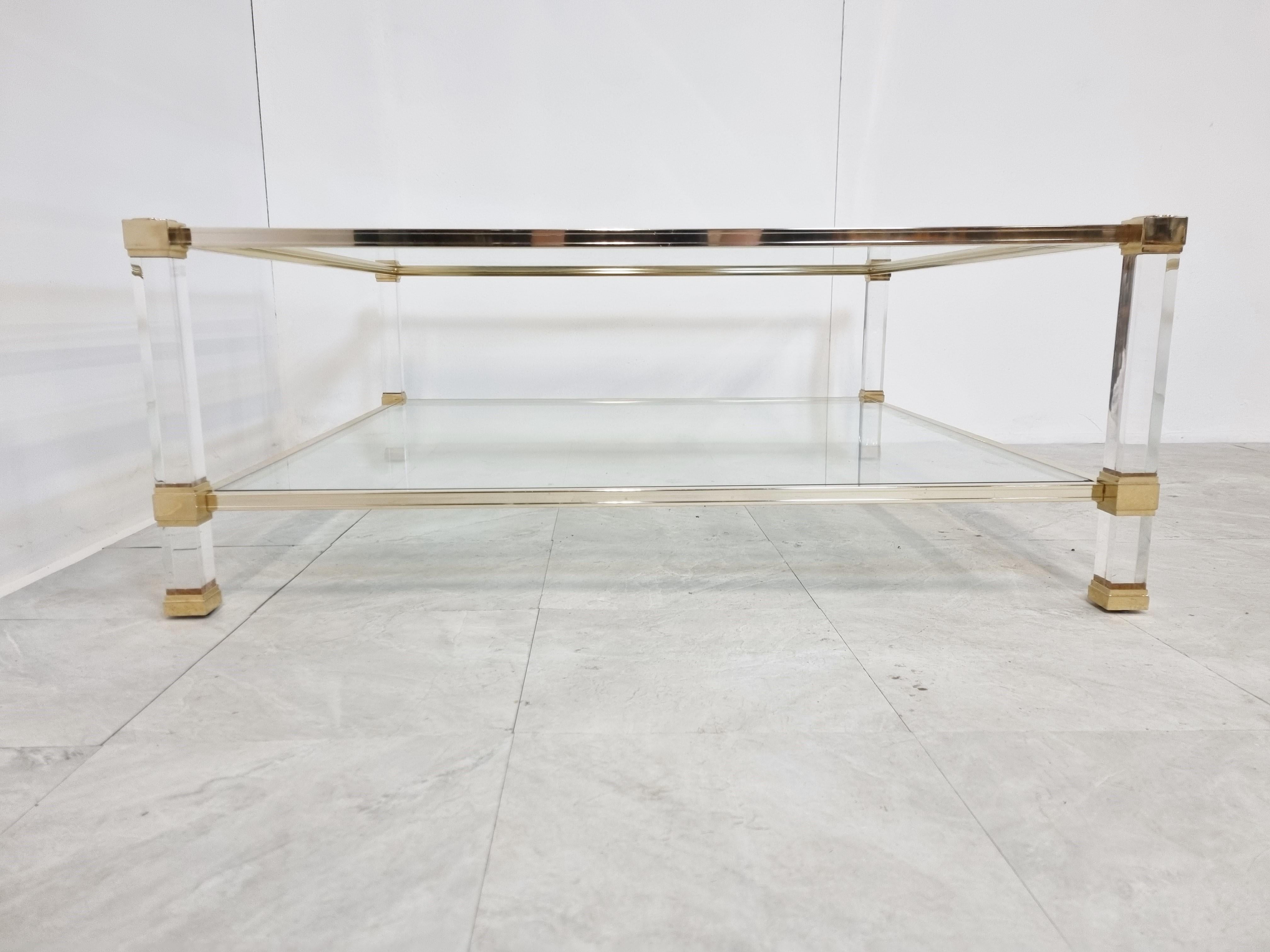 Late 20th Century Brass and Lucite Coffee Table, 1970s