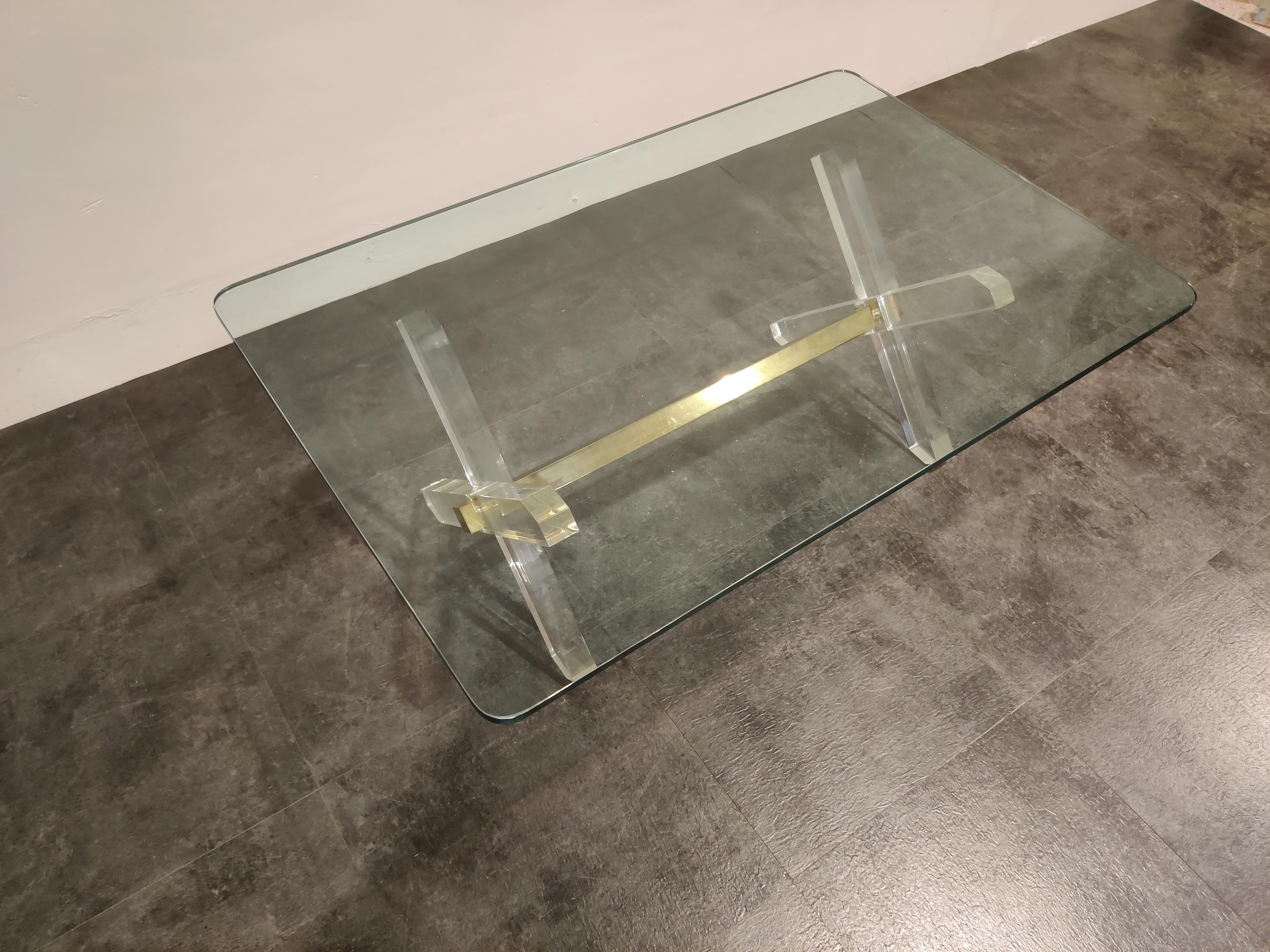 Brass and Lucite Coffee Table, 1970s 2