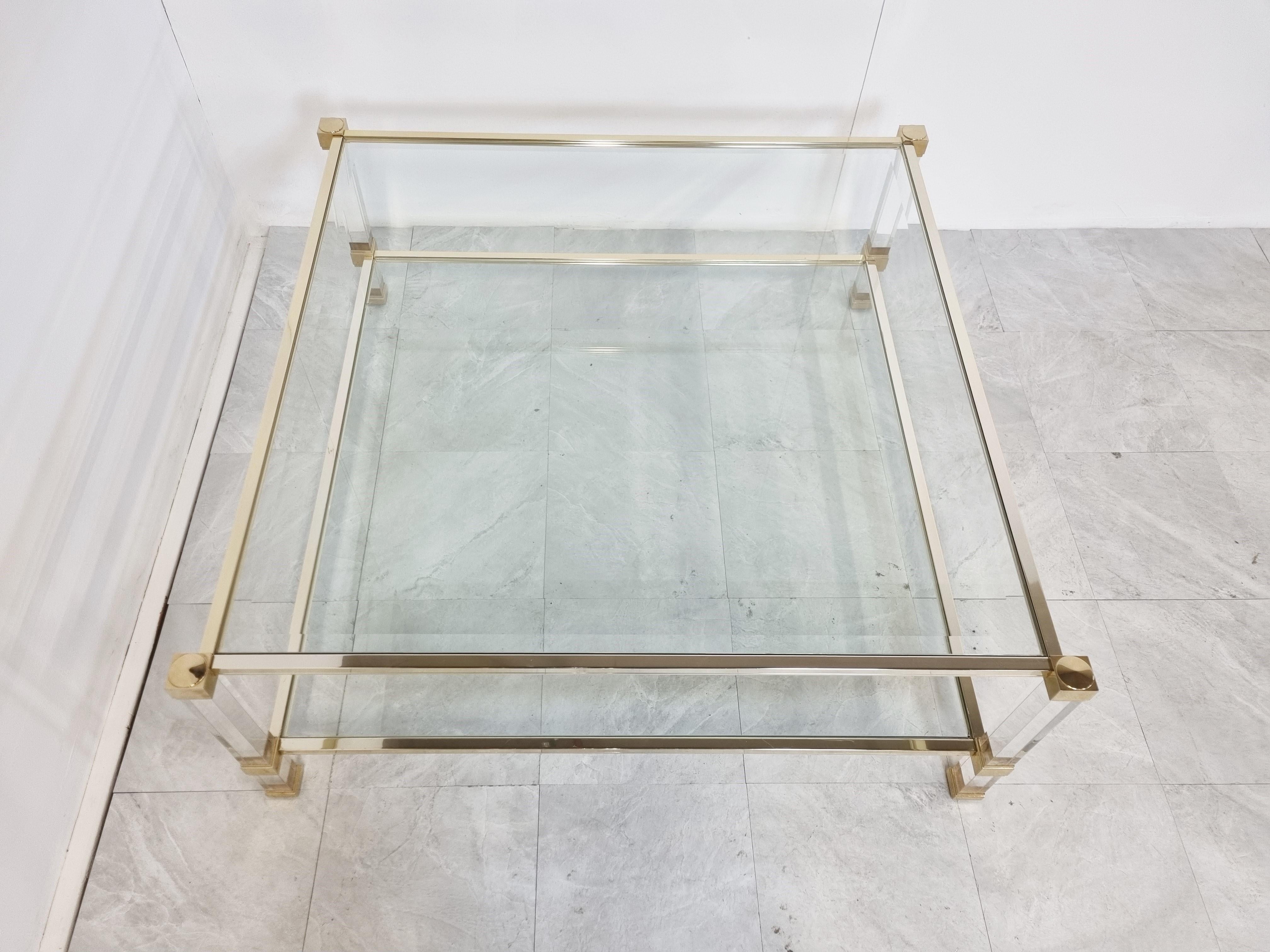 Brass and Lucite Coffee Table, 1970s 1