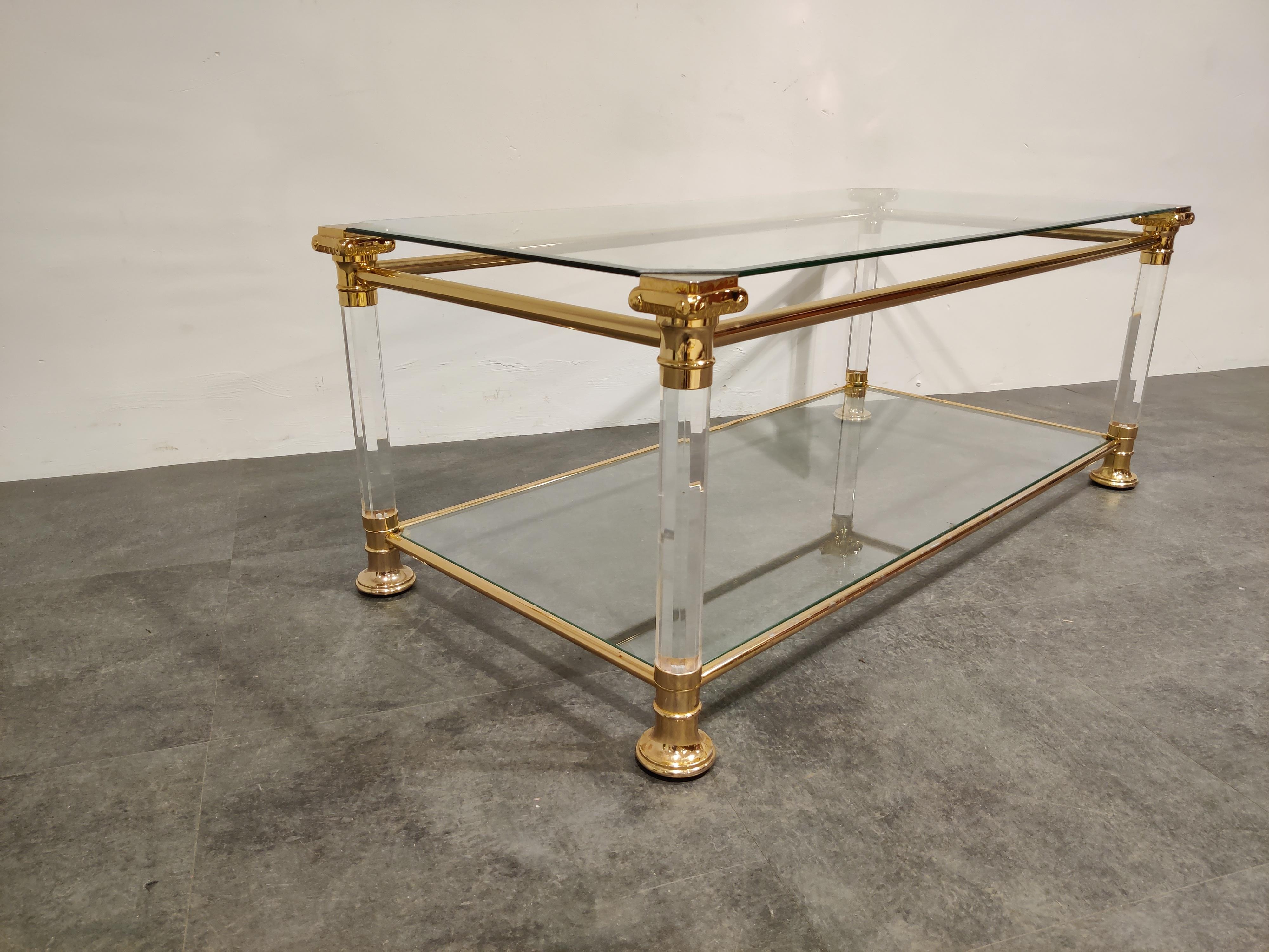 Brass and Lucite Coffee Table, 1970s 3