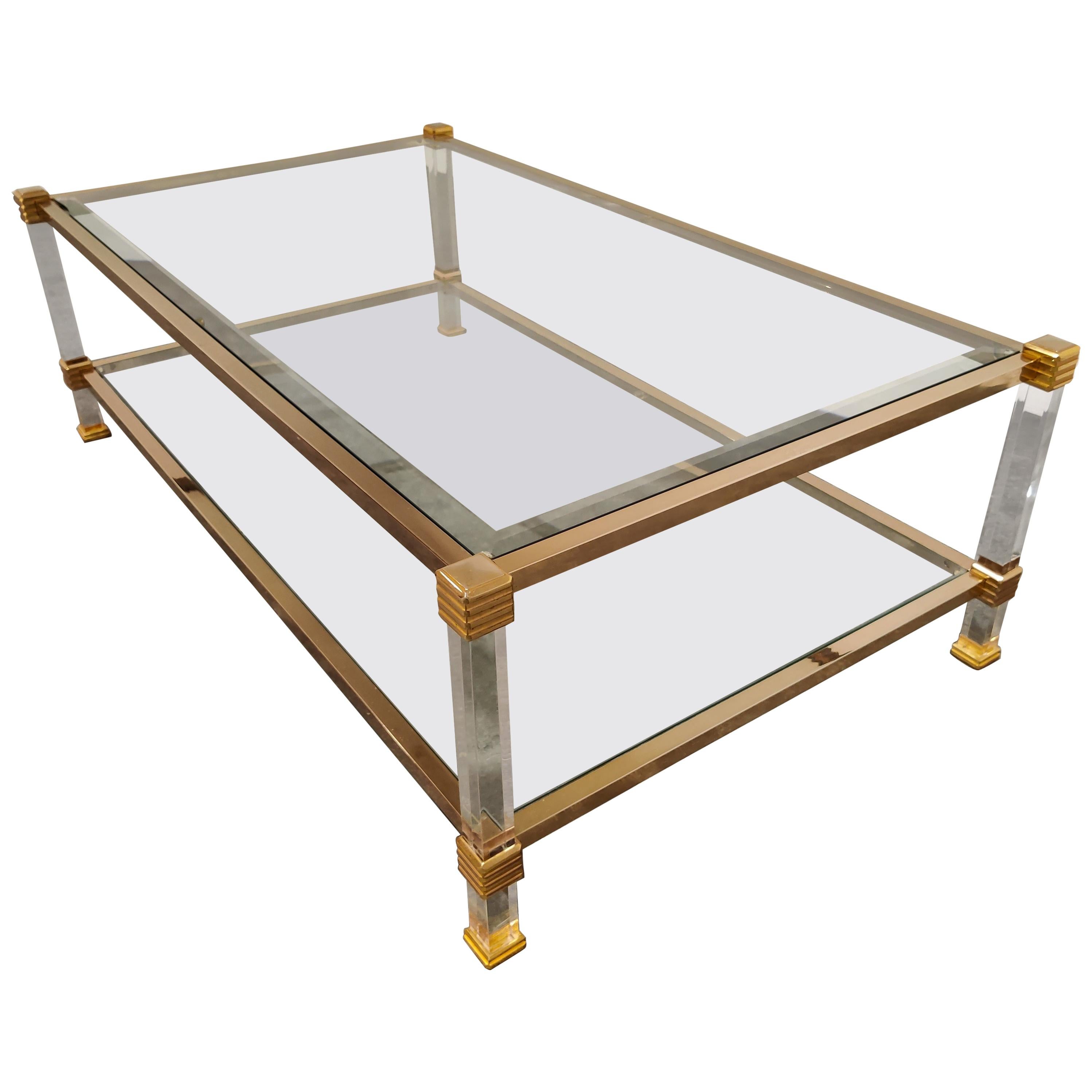 Brass and Lucite Coffee Table, 1970s