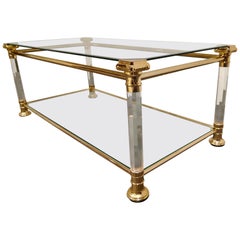 Brass and Lucite Coffee Table, 1970s