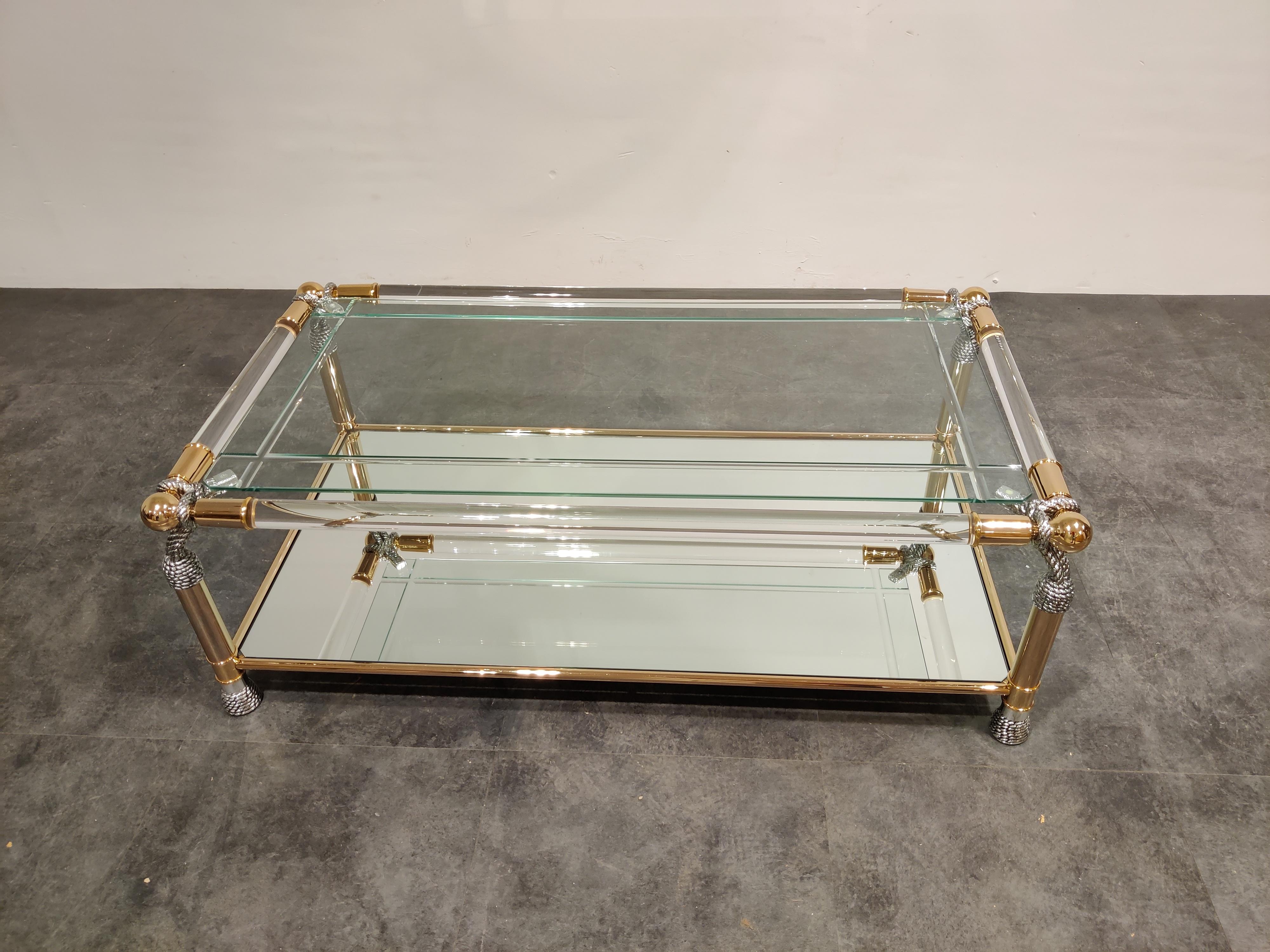 Belgian Brass and Lucite Coffee Table, 1980s