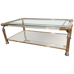 Brass and Lucite Coffee Table, 1980s