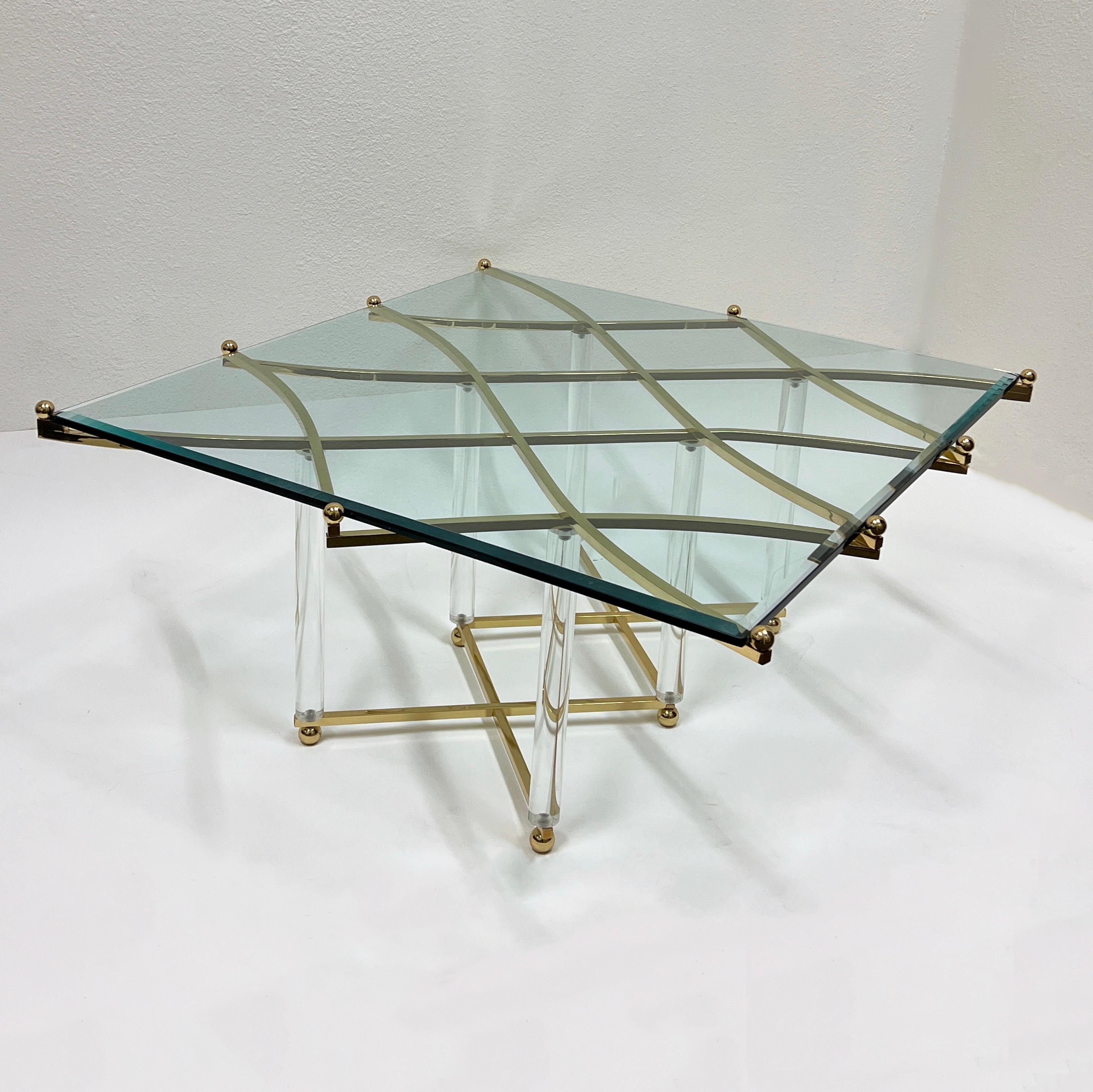 Mid-Century Modern Brass and Lucite Coffee Table By Charles Hollis Jones For Sale