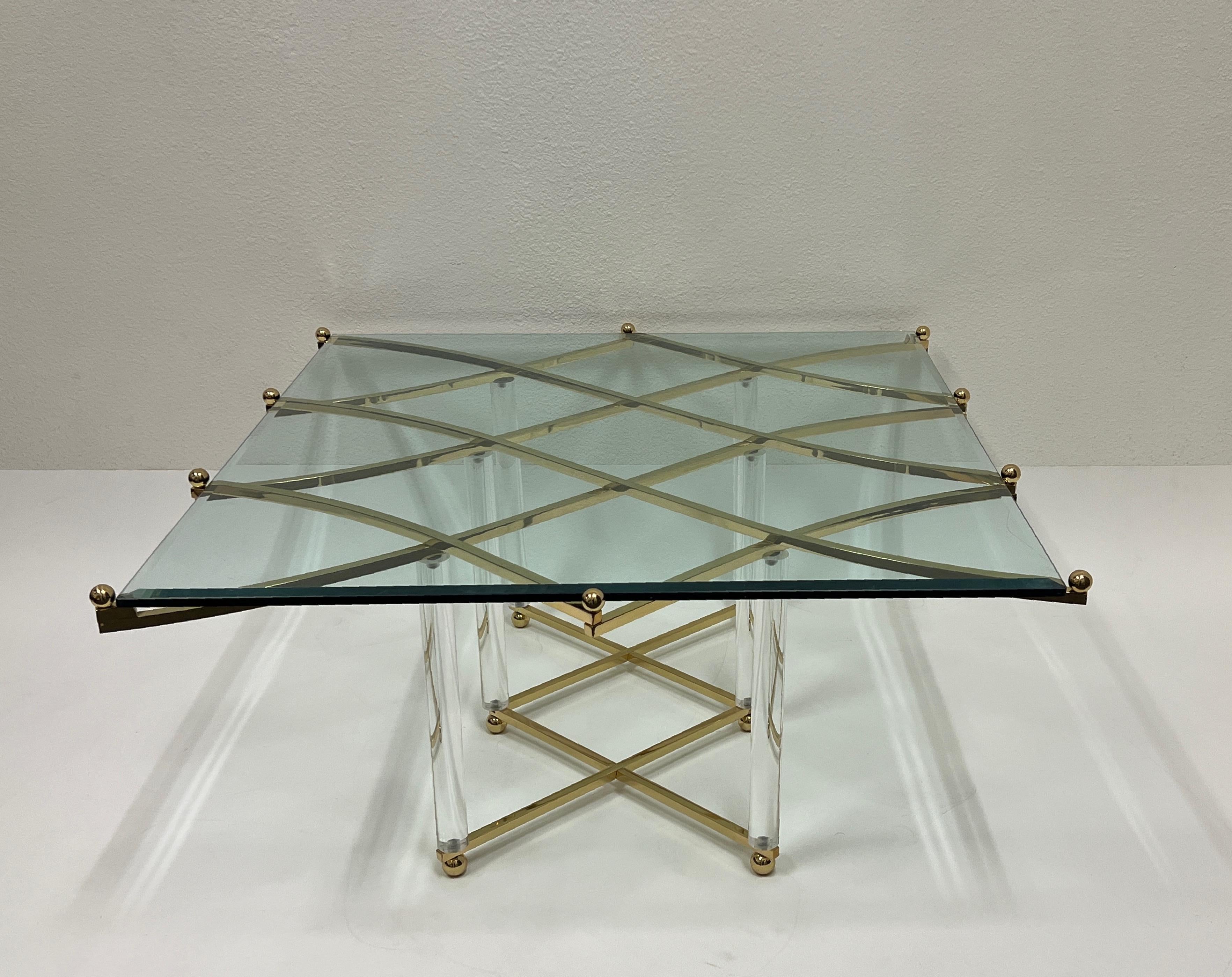 American Brass and Lucite Coffee Table By Charles Hollis Jones For Sale