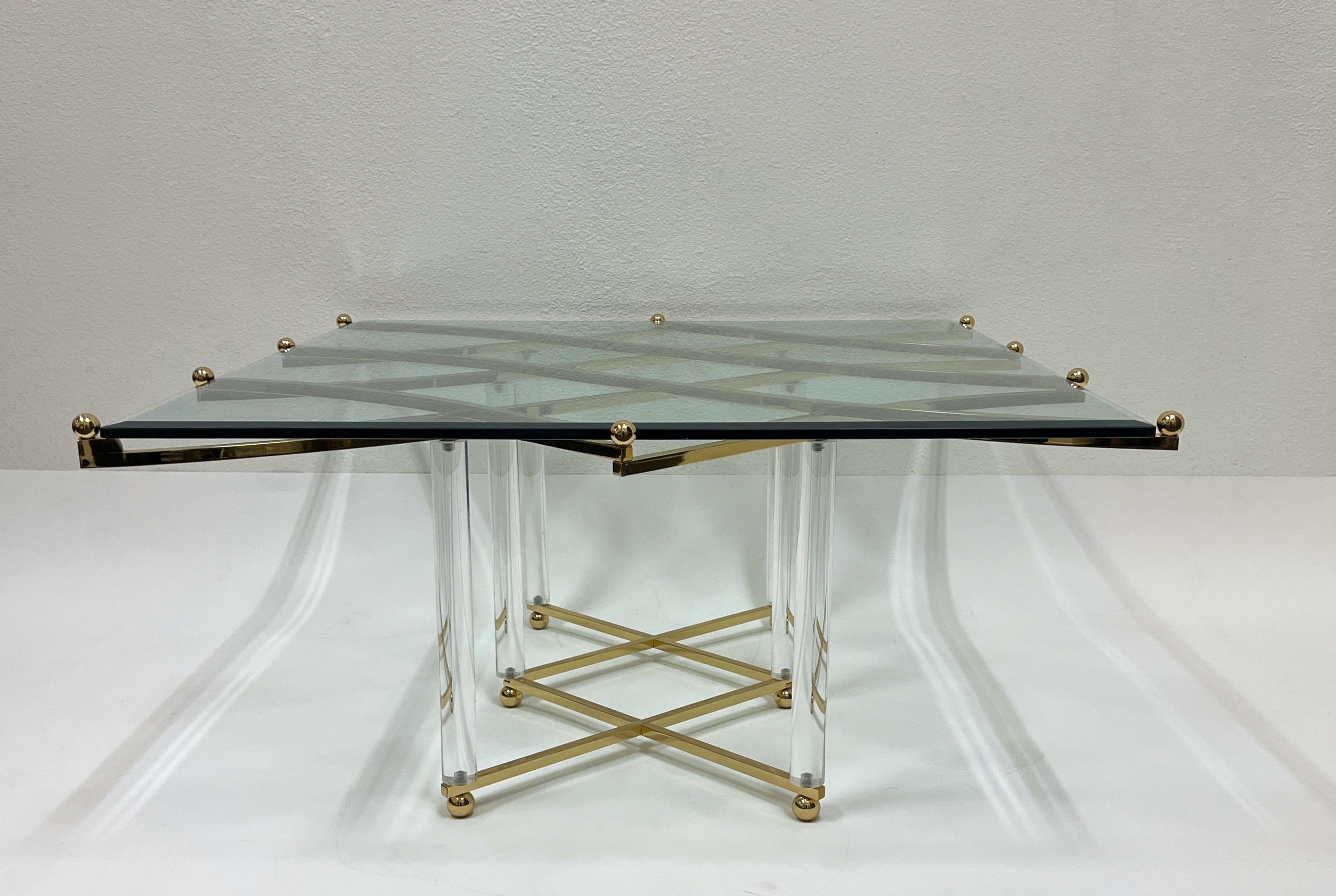 Brass and Lucite Coffee Table By Charles Hollis Jones In Good Condition For Sale In Palm Springs, CA
