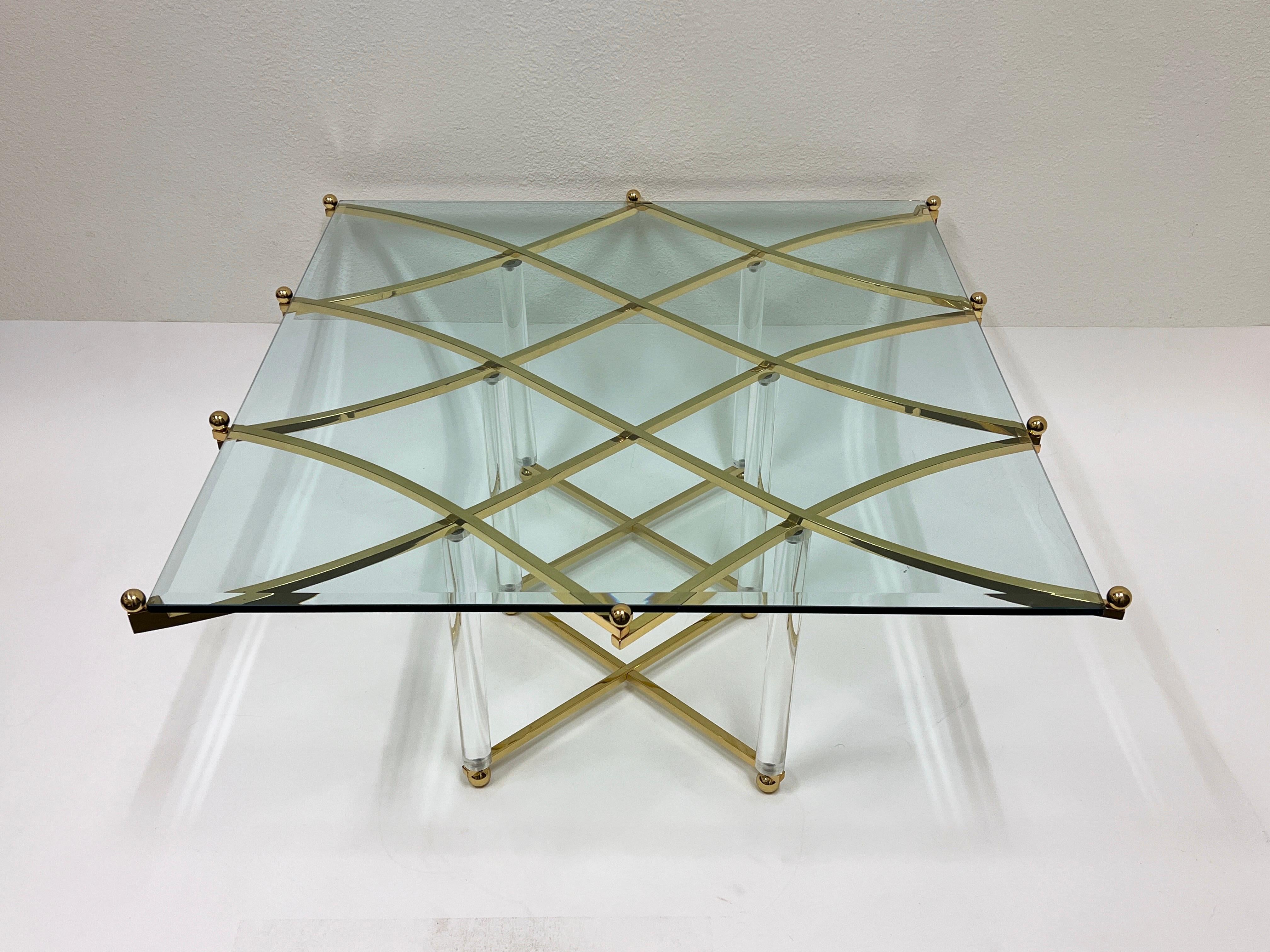 Late 20th Century Brass and Lucite Coffee Table By Charles Hollis Jones For Sale