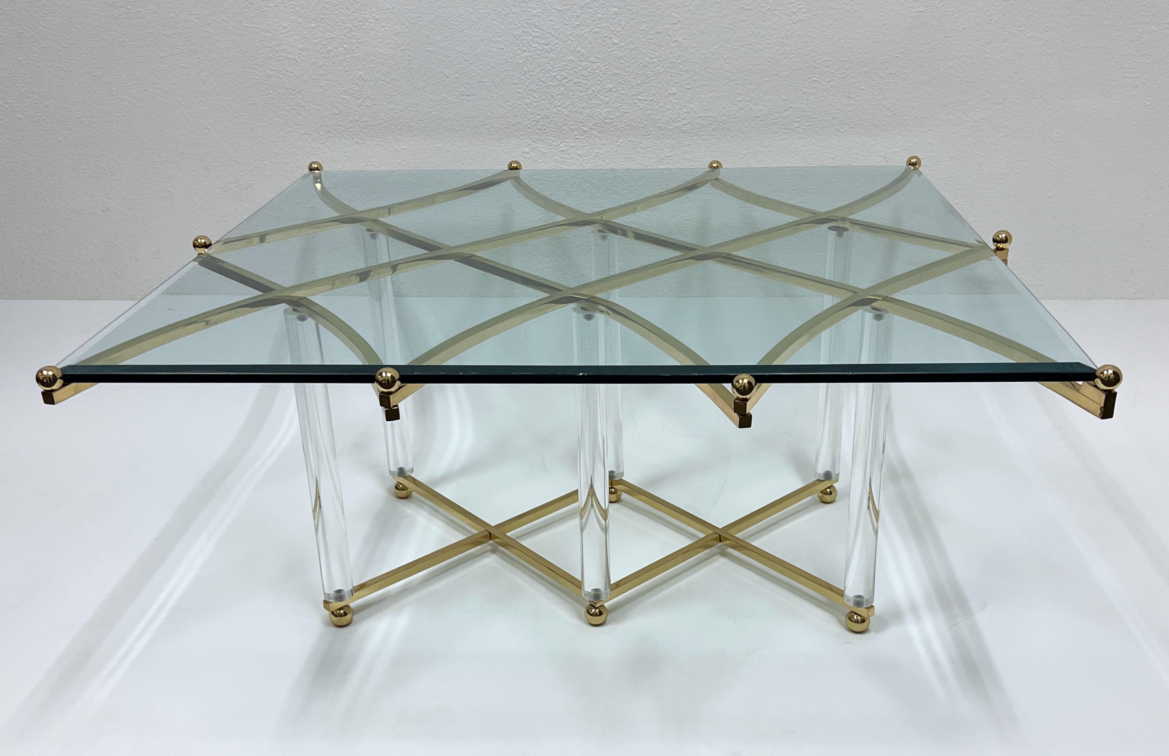 Brass and Lucite Coffee Table By Charles Hollis Jones For Sale 1