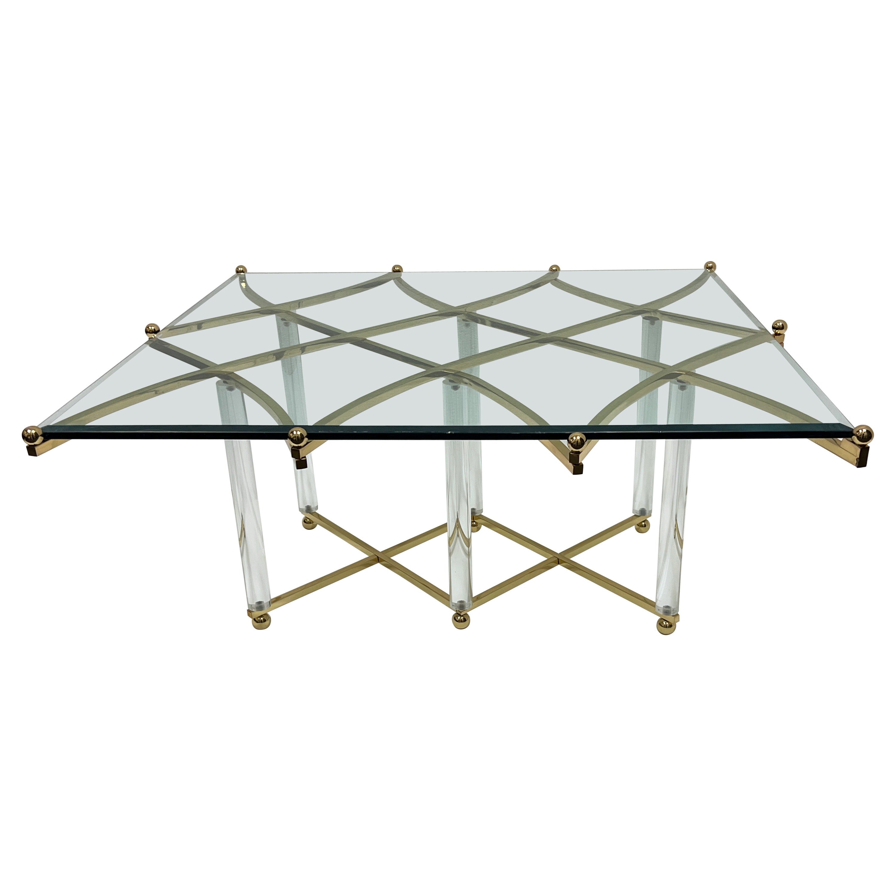 Brass and Lucite Coffee Table By Charles Hollis Jones