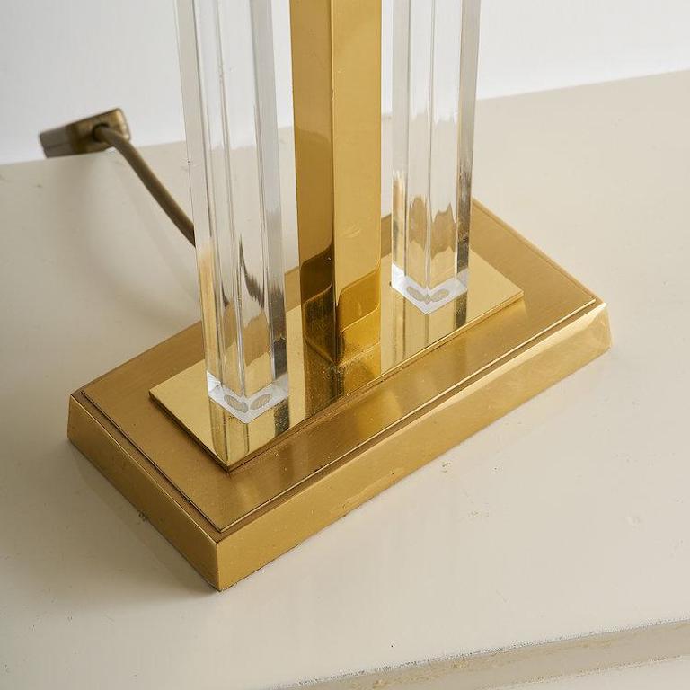 French Brass and Lucite Column Lamps, Pair, France