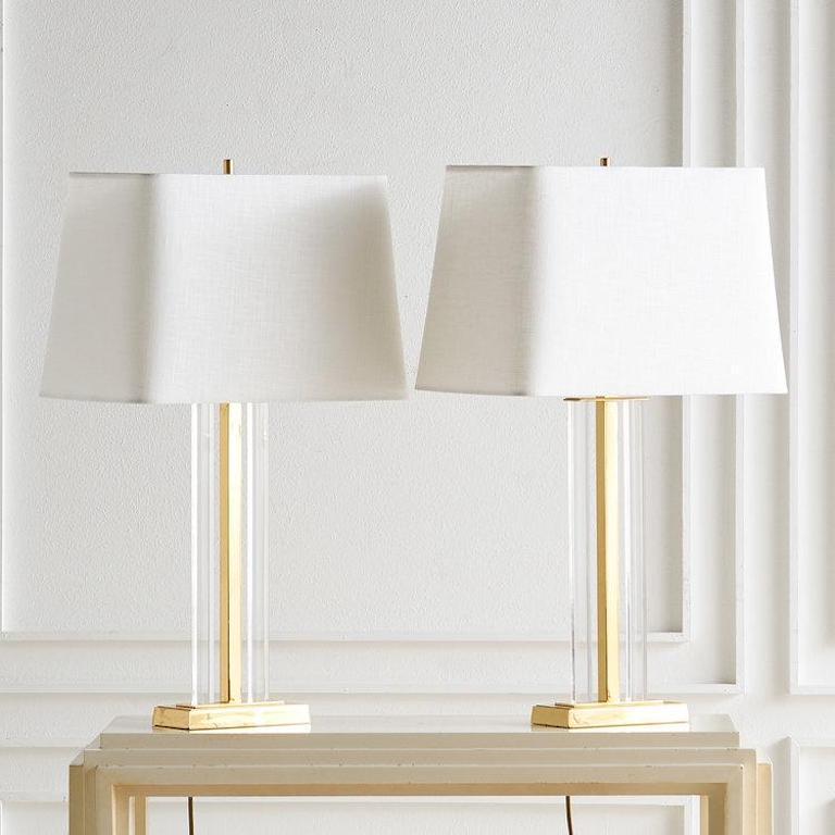 Brass and Lucite Column Lamps, Pair, France 2