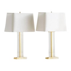 Brass and Lucite Column Lamps, Pair, France