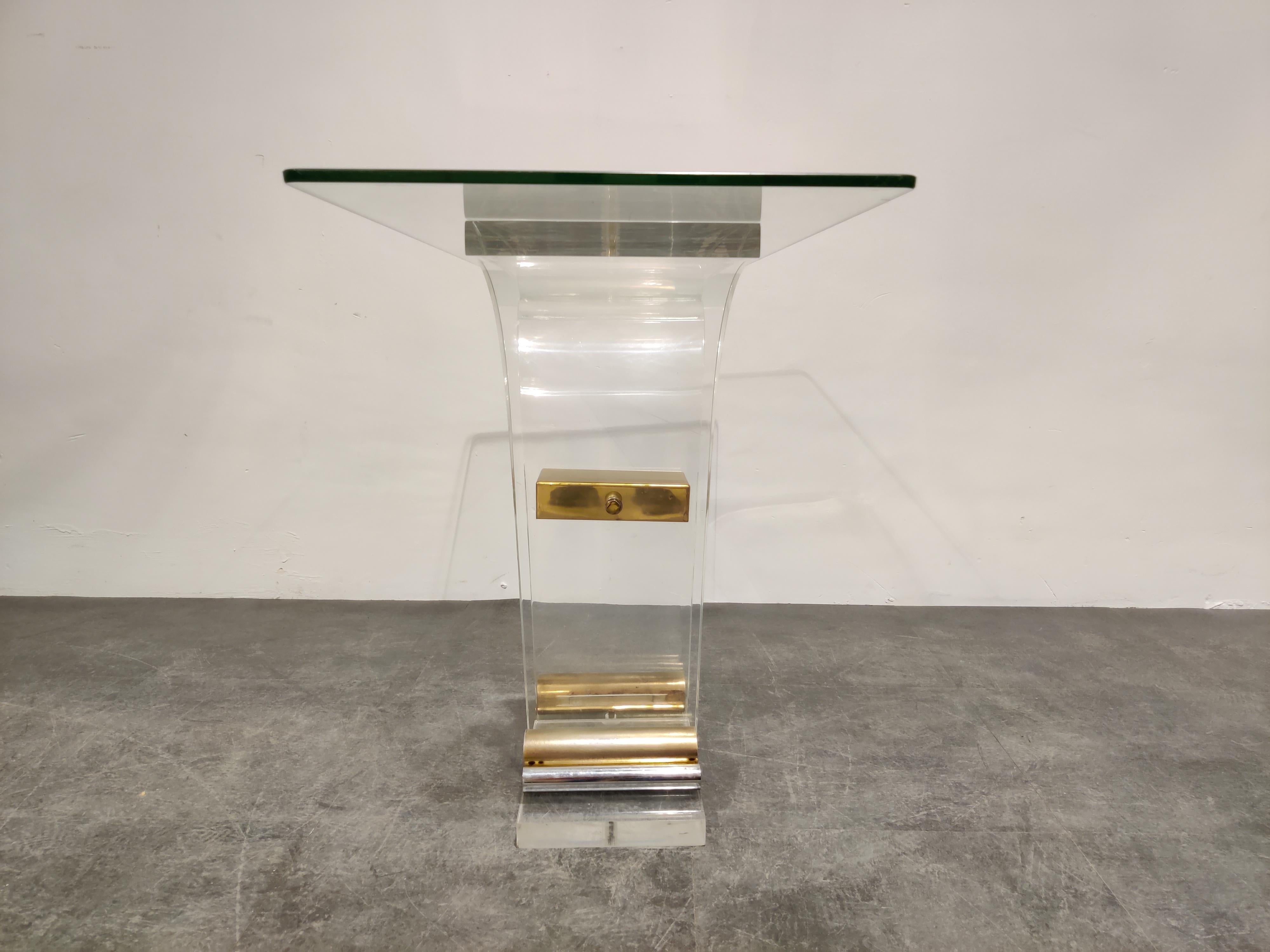 Hollywood Regency Brass and Lucite Console Table, 1970s