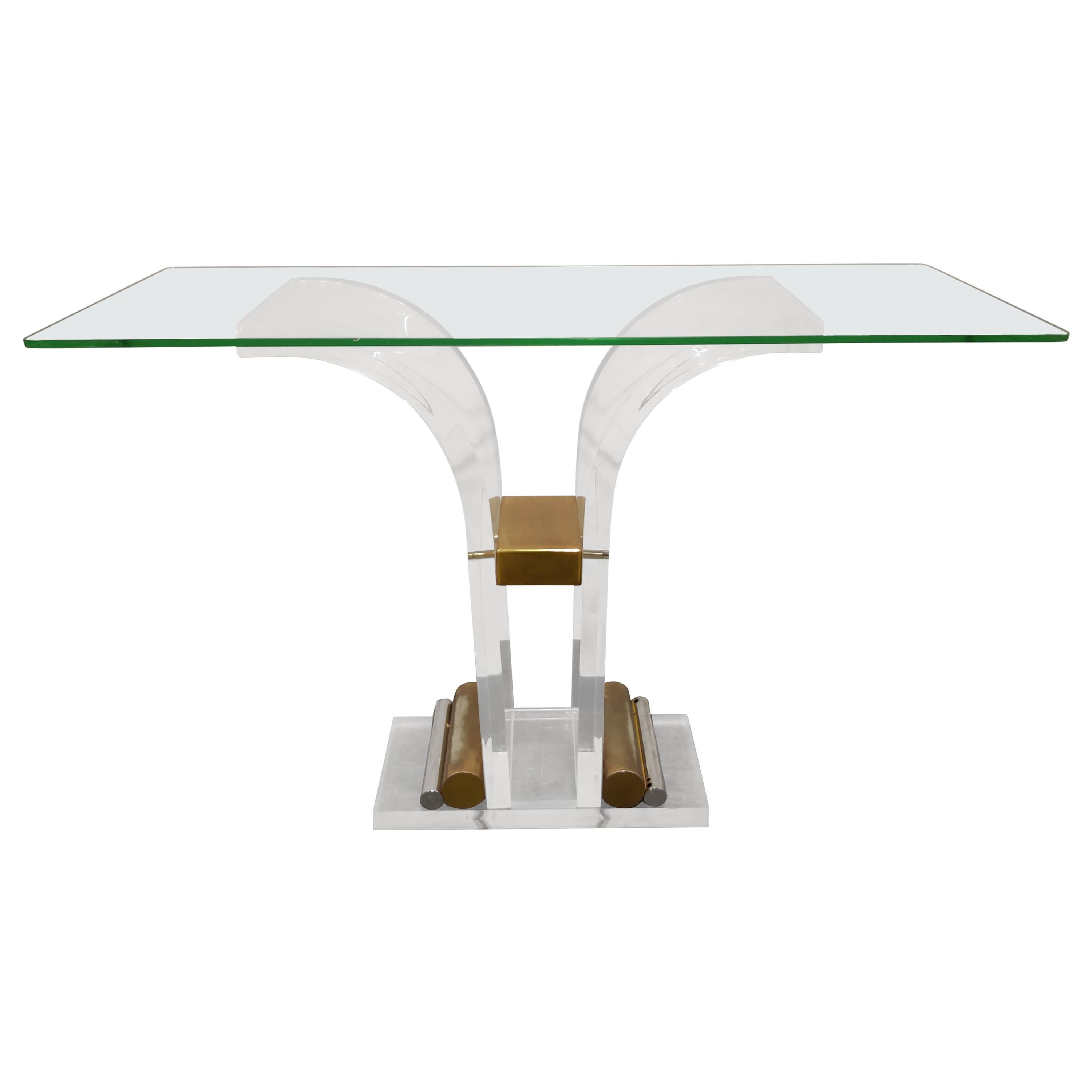 Brass and Lucite Console Table, 1970s