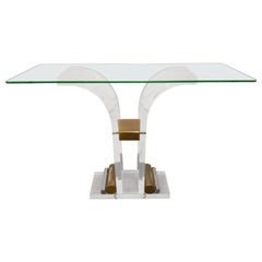 Brass and Lucite Console Table, 1970s