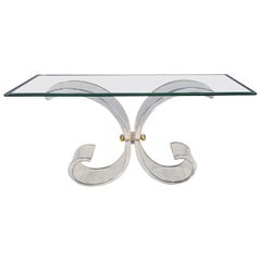 Consolle in ottone e lucite, anni '70