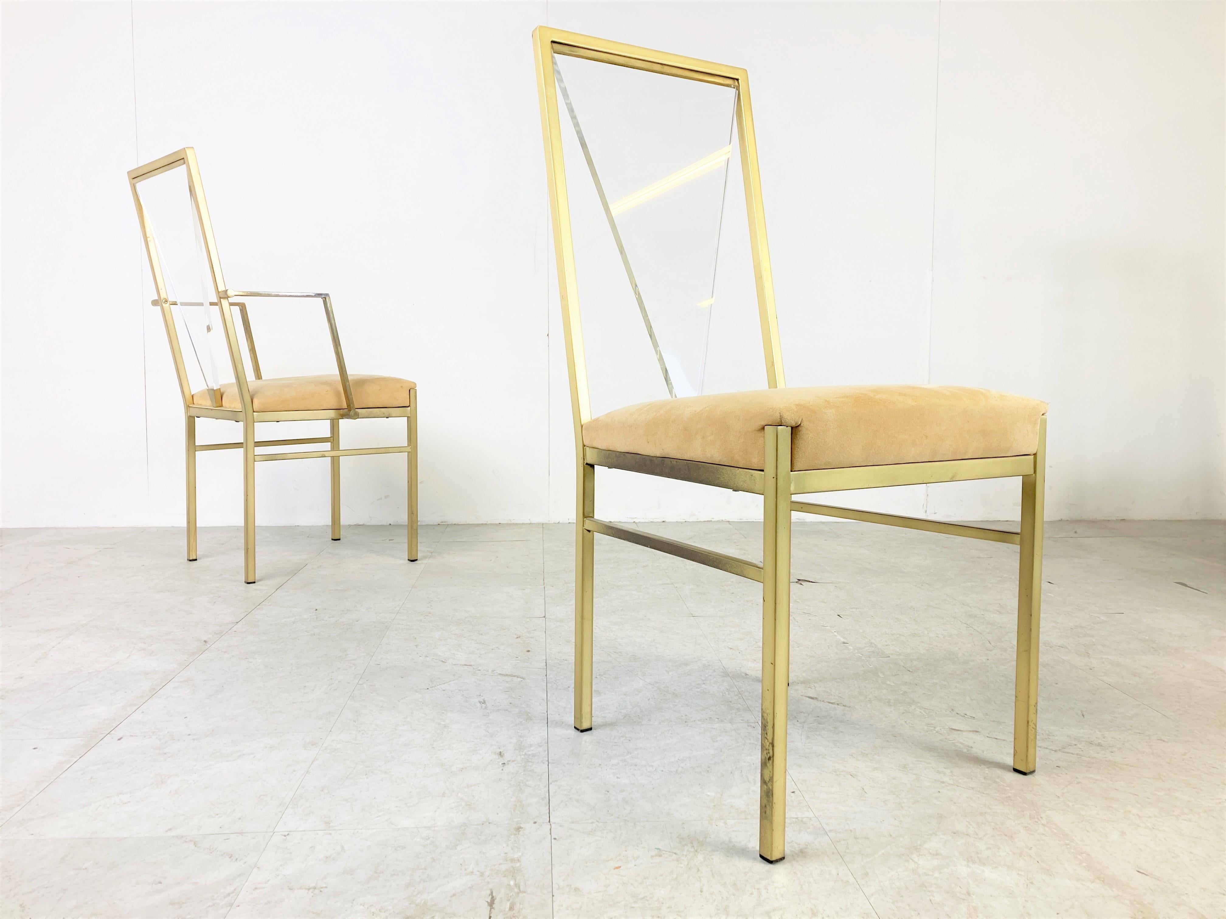 Brass and Lucite Dining Chairs by Belgochrom, 1970s, Set of 8 4