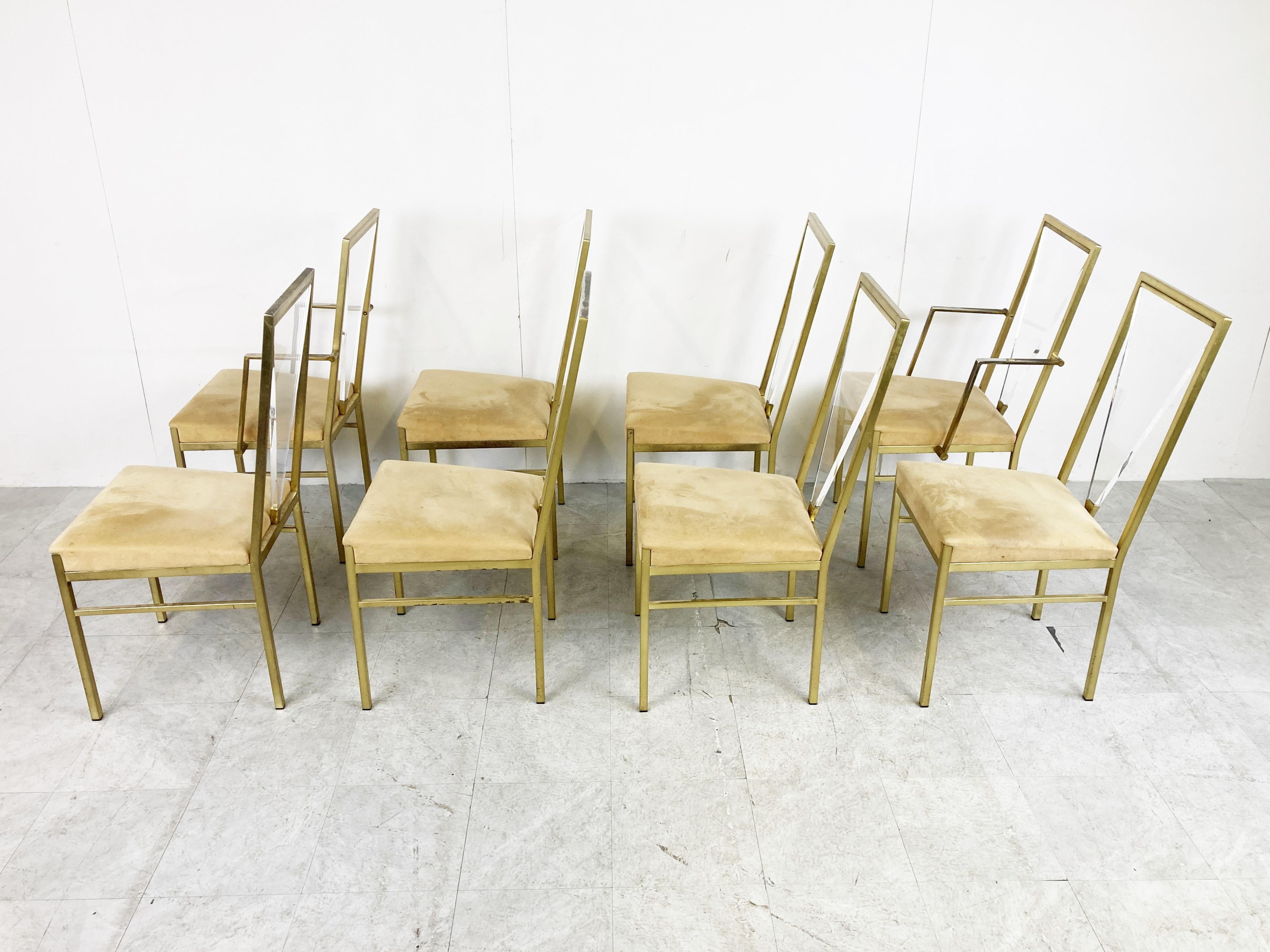 Brass and Lucite Dining Chairs by Belgochrom, 1970s, Set of 8 In Good Condition In HEVERLEE, BE