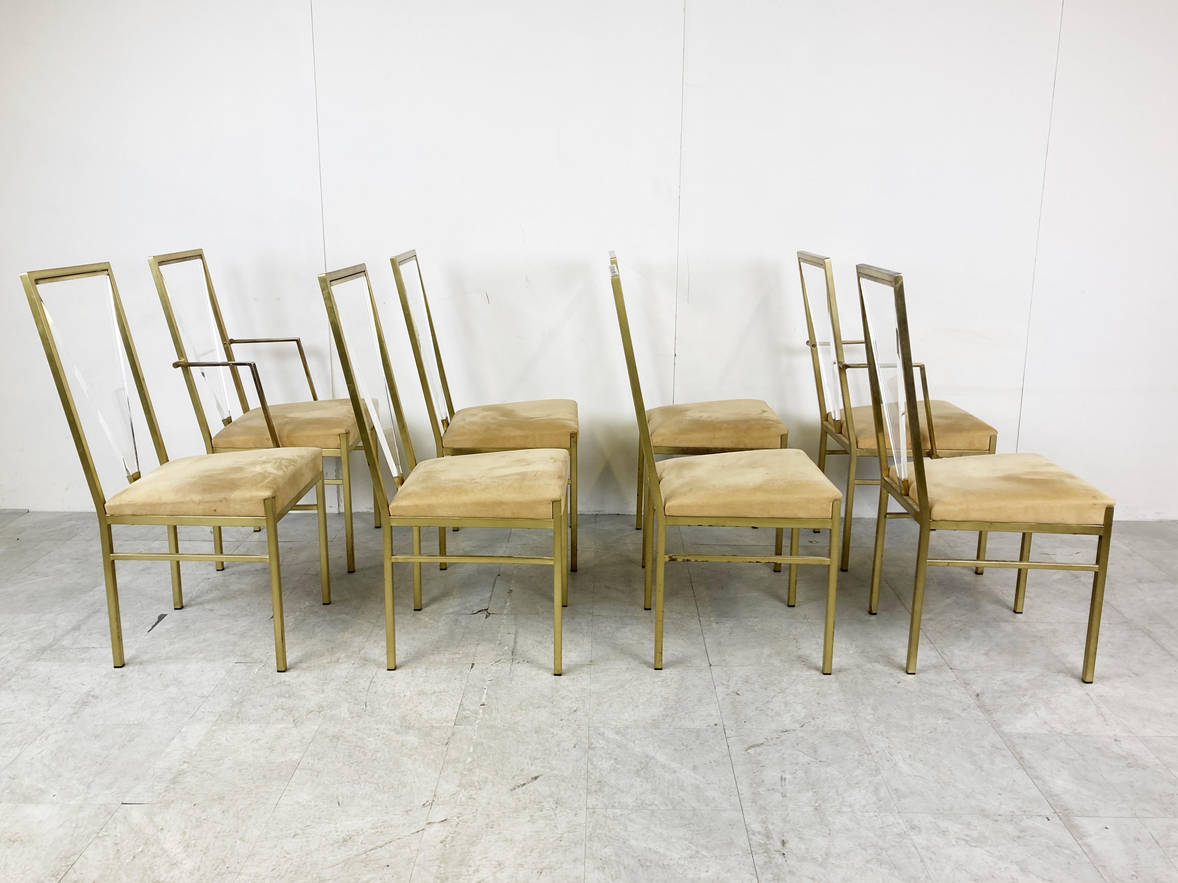Late 20th Century Brass and Lucite Dining Chairs by Belgochrom, 1970s, Set of 8